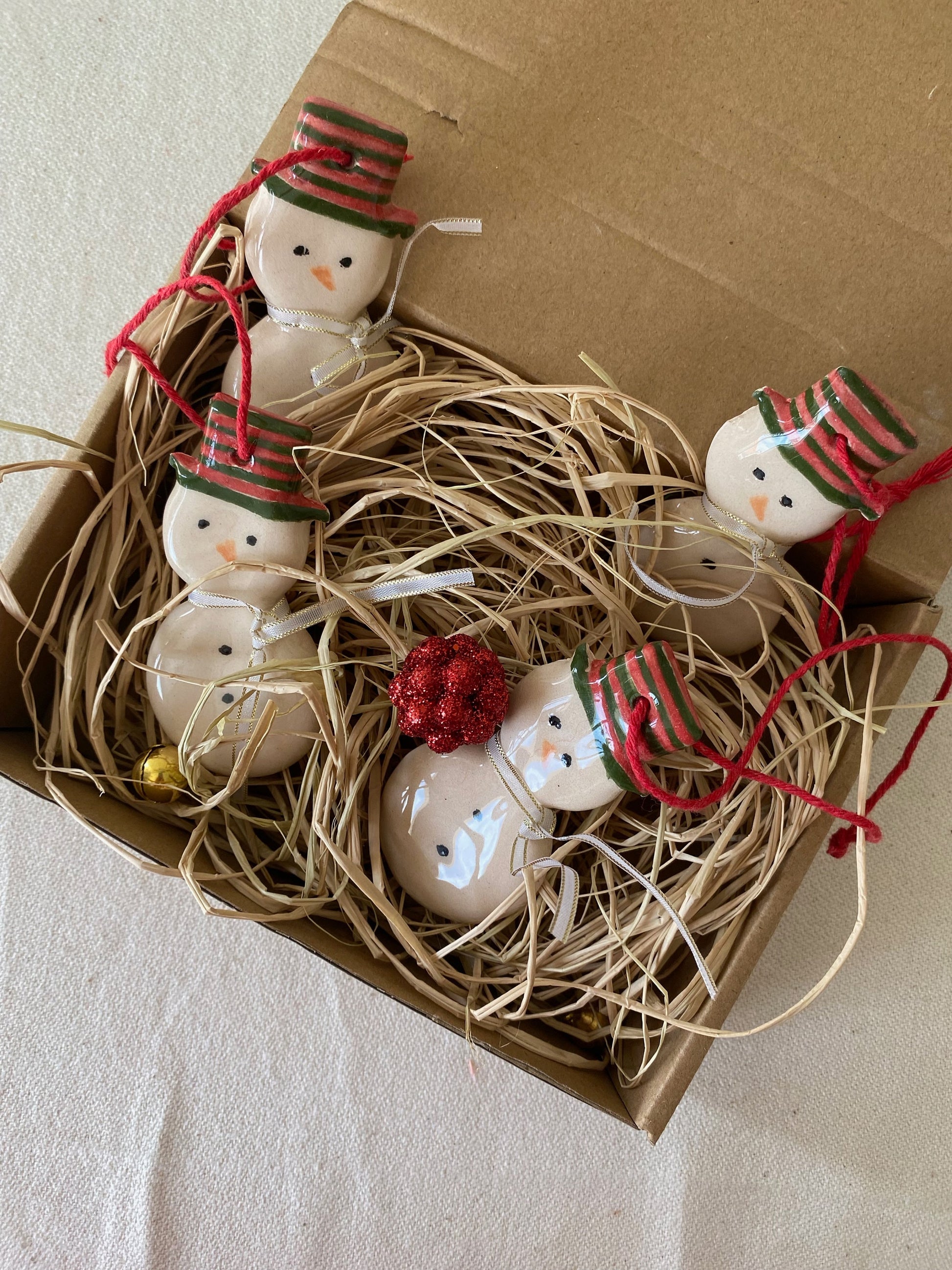 Handmade Ceramic Christmas Ornaments: Snowman, Gingerbread, Star, Set of 4-4