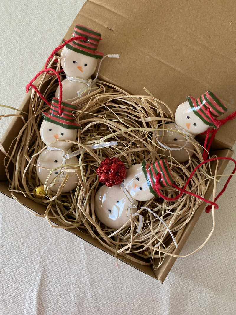 Handmade Ceramic Christmas Ornaments: Snowman, Gingerbread, Star, Set of 4-zoom-