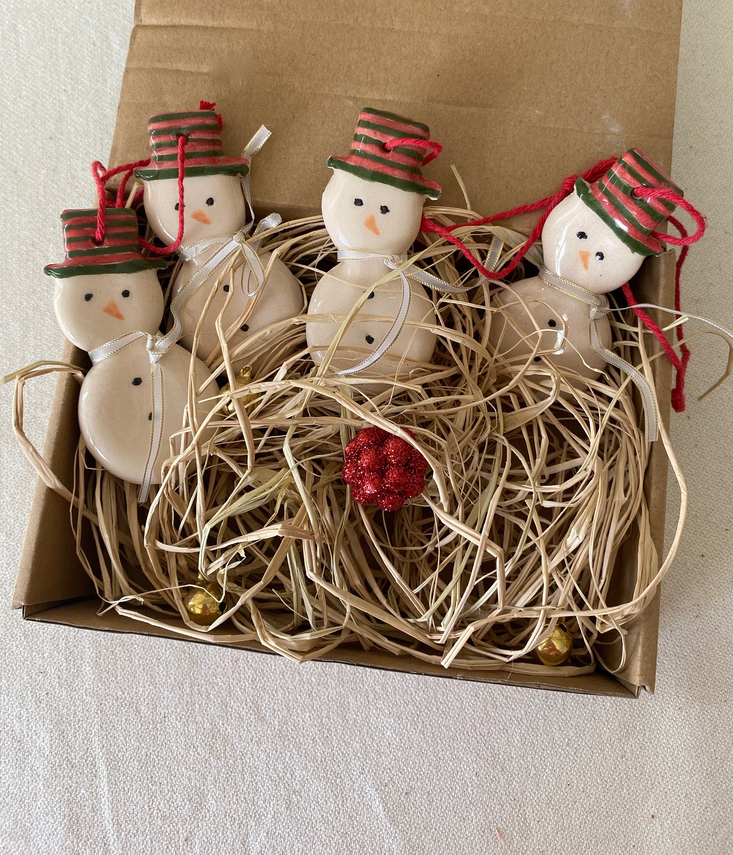 Handmade Ceramic Christmas Ornaments: Snowman, Gingerbread, Star, Set of 4-zoom-6