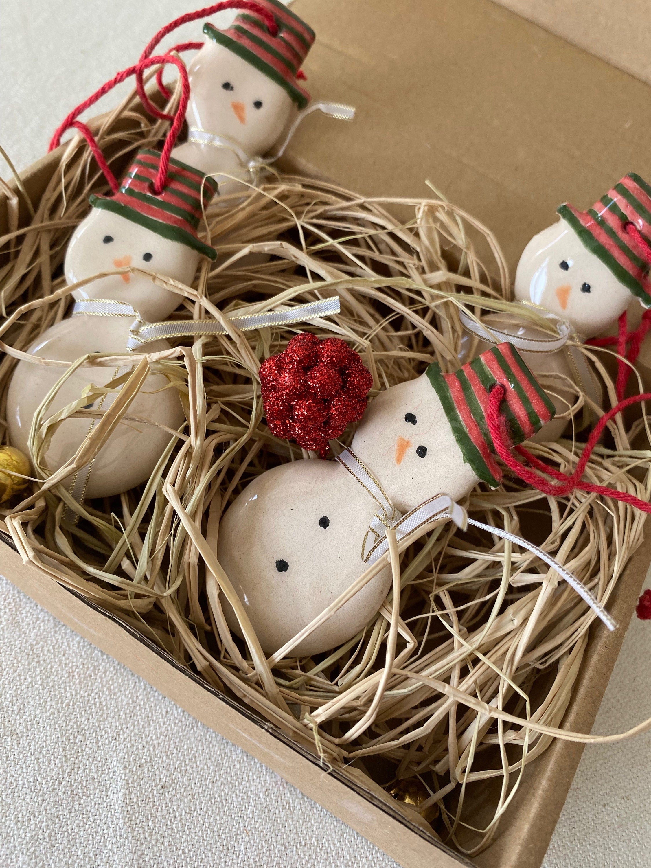 Handmade Ceramic Christmas Ornaments: Snowman, Gingerbread, Star, Set of 4-zoom-8