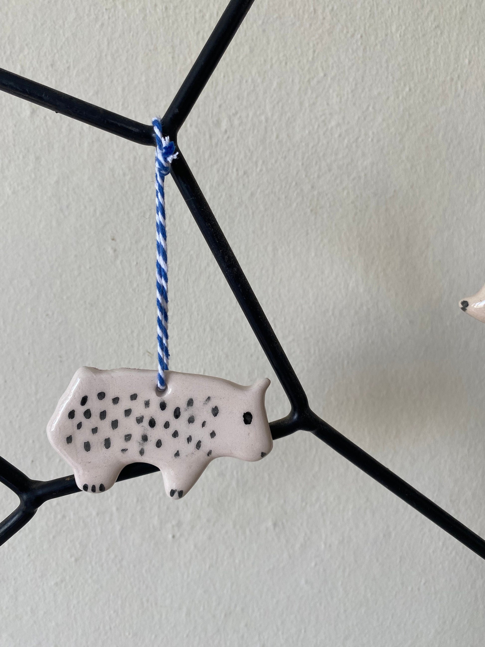 Handmade Ceramic Bear Christmas Ornament Set, White Clay Decoration-8