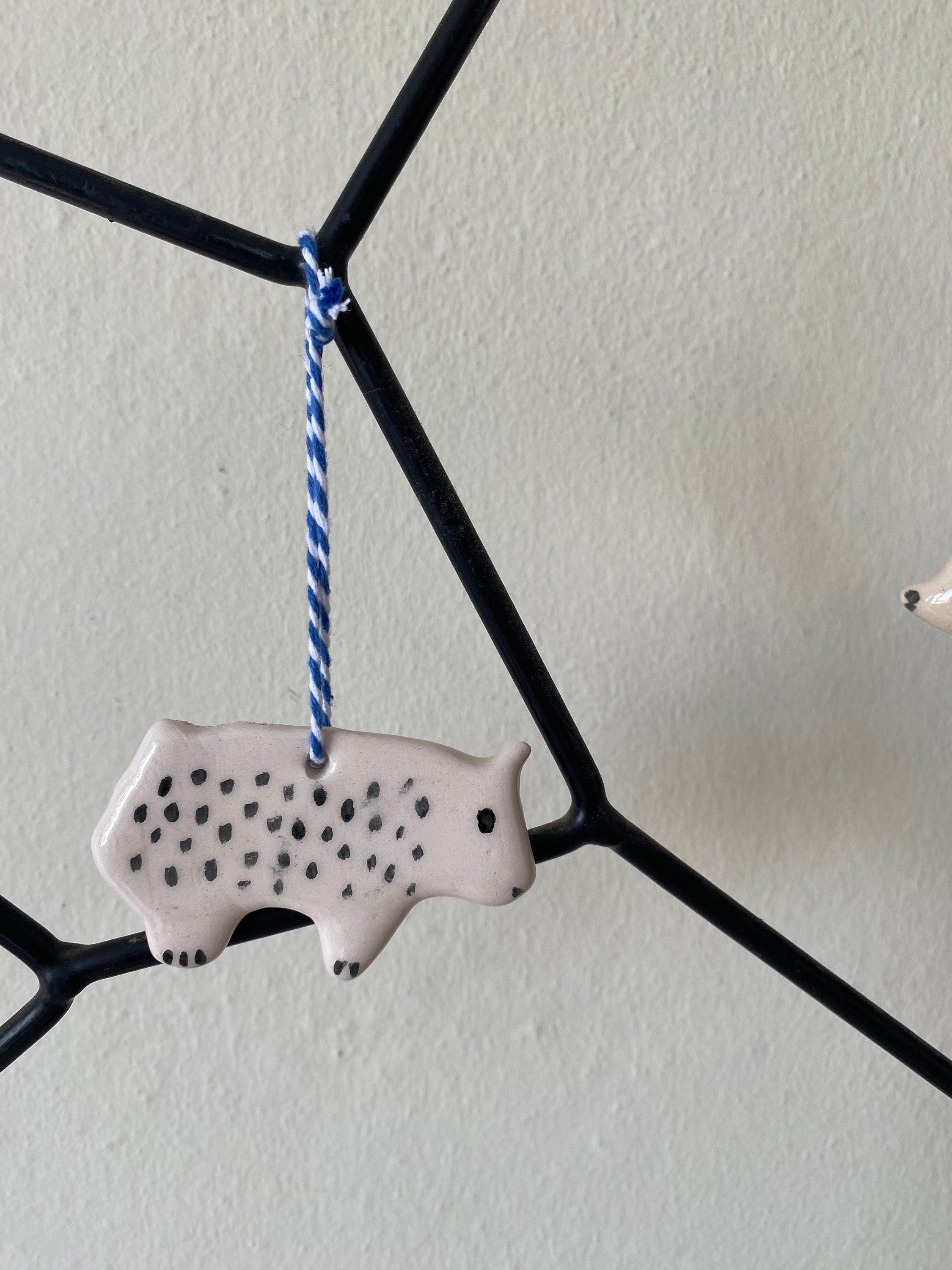 Handmade Ceramic Bear Christmas Ornament Set, White Clay Decoration-zoom-8
