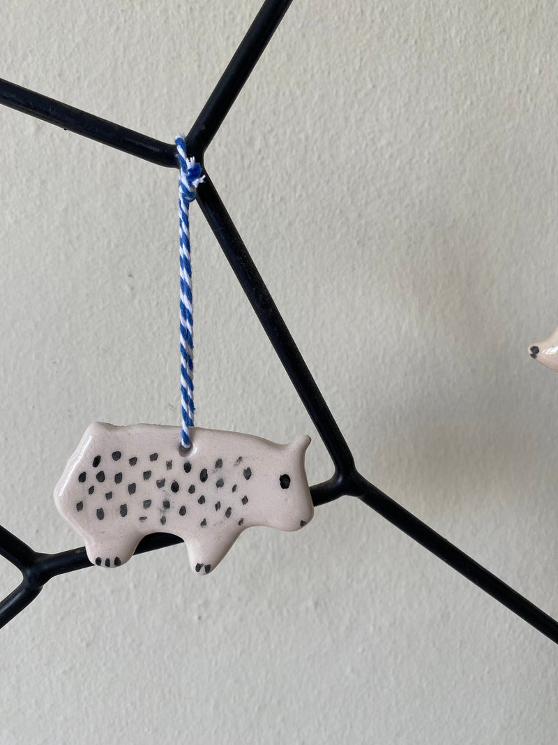 Handmade Ceramic Bear Christmas Ornament Set, White Clay Decoration-zoom-