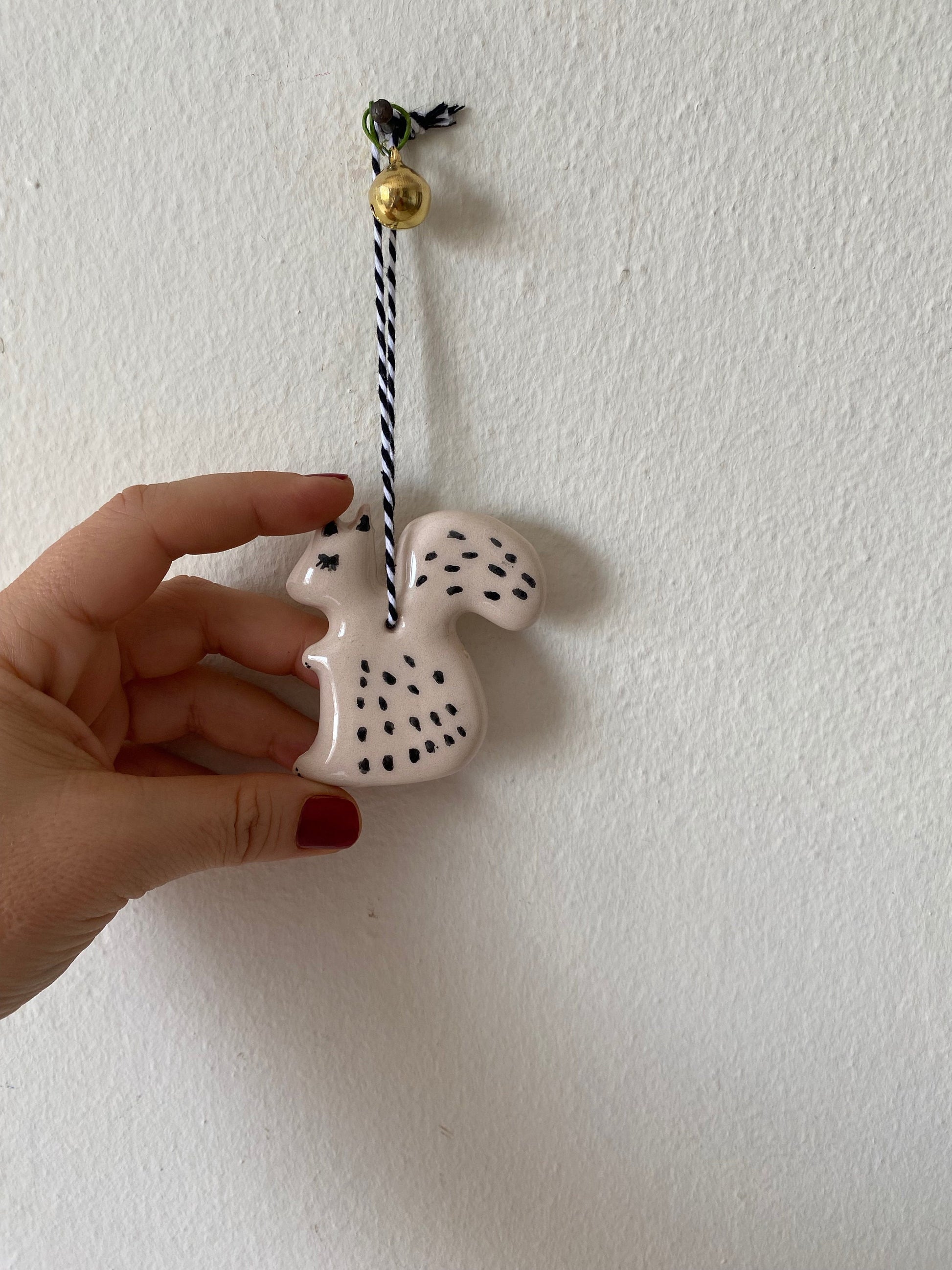 Handmade Ceramic Squirrel Christmas Ornament: White Clay Decoration, Set of 4-2
