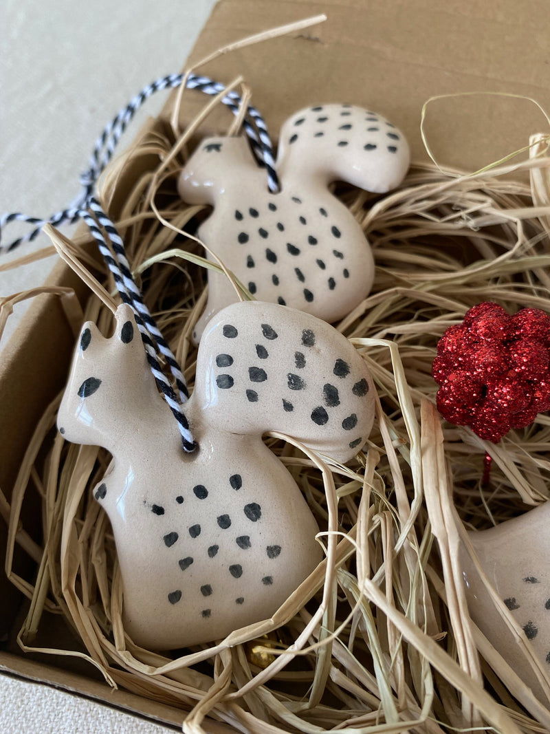 Handmade Ceramic Squirrel Christmas Ornament: White Clay Decoration, Set of 4-zoom-