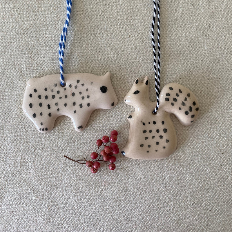 Handmade Ceramic Squirrel Christmas Ornament: White Clay Decoration, Set of 4-zoom-