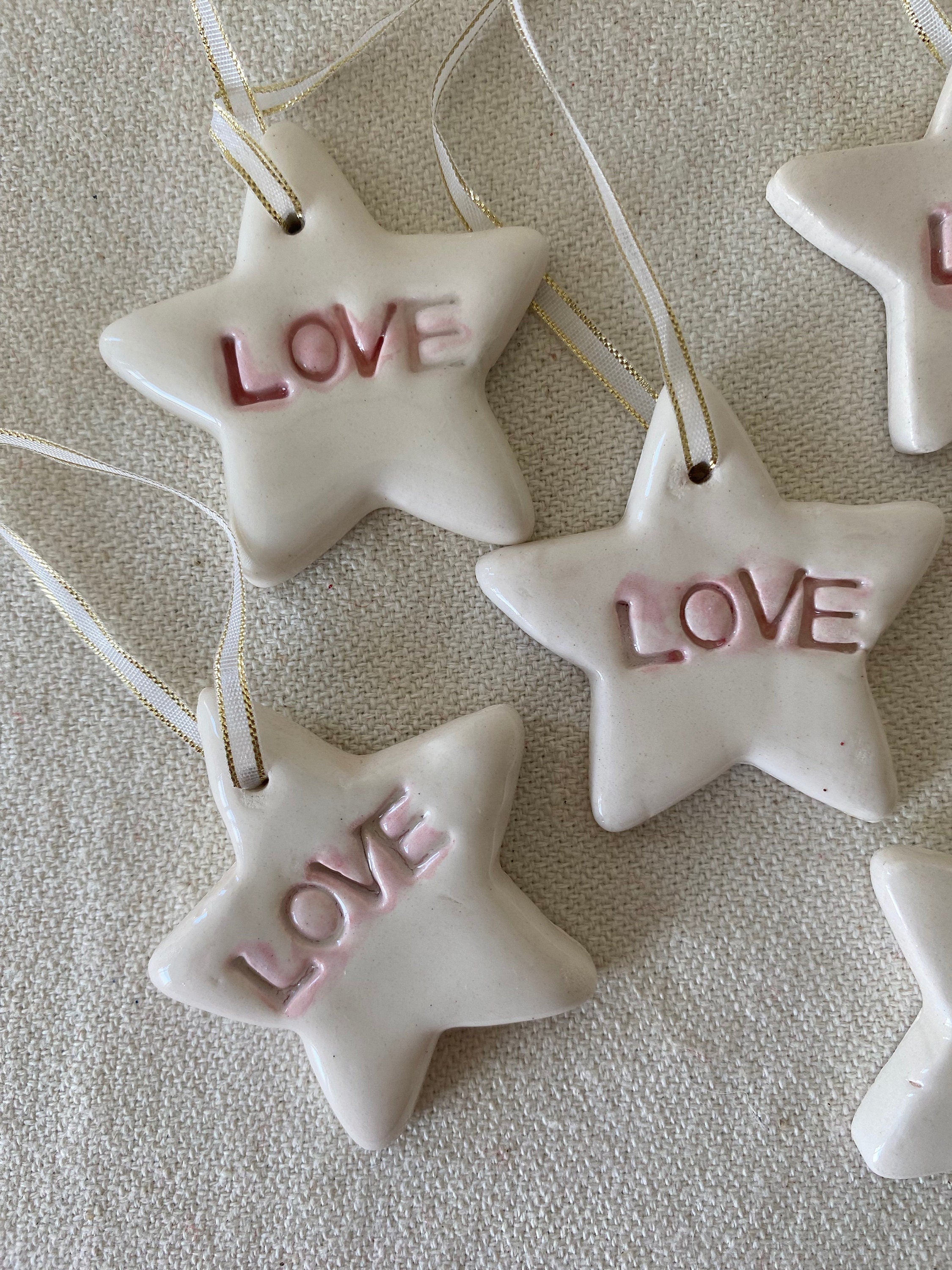 Handmade Ceramic Star Christmas Ornaments - Love Theme, Set of 4-zoom-8
