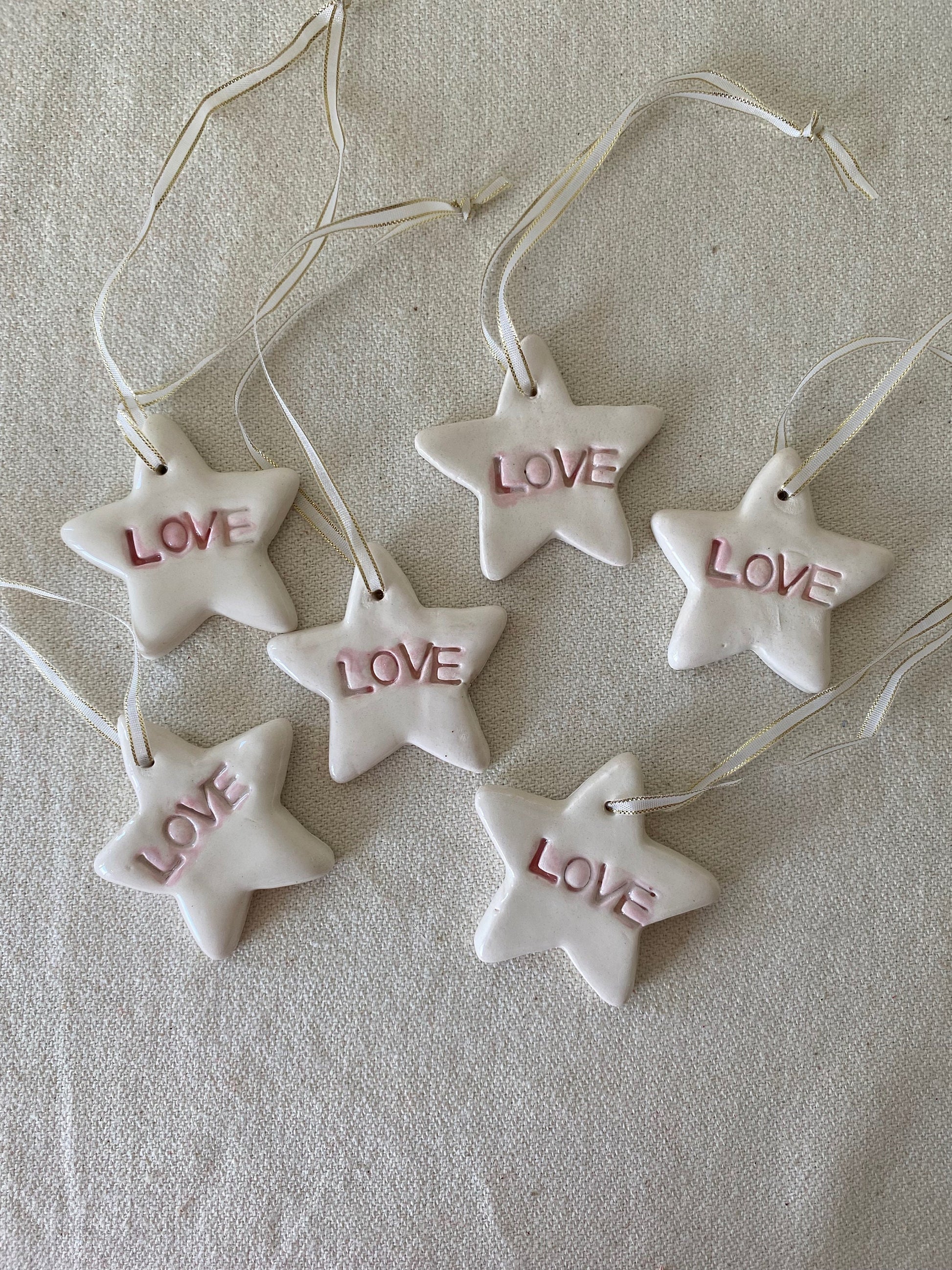 Handmade Ceramic Star Christmas Ornaments - Love Theme, Set of 4-9