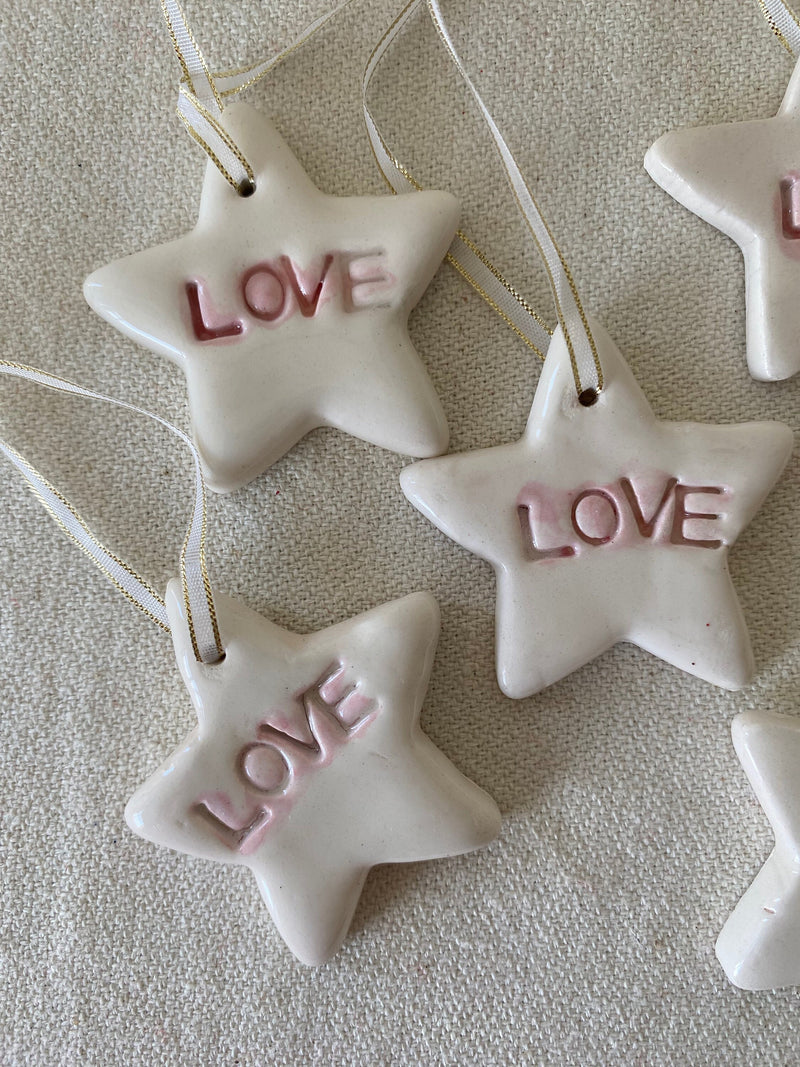 Handmade Ceramic Star Christmas Ornaments - Love Theme, Set of 4-zoom-