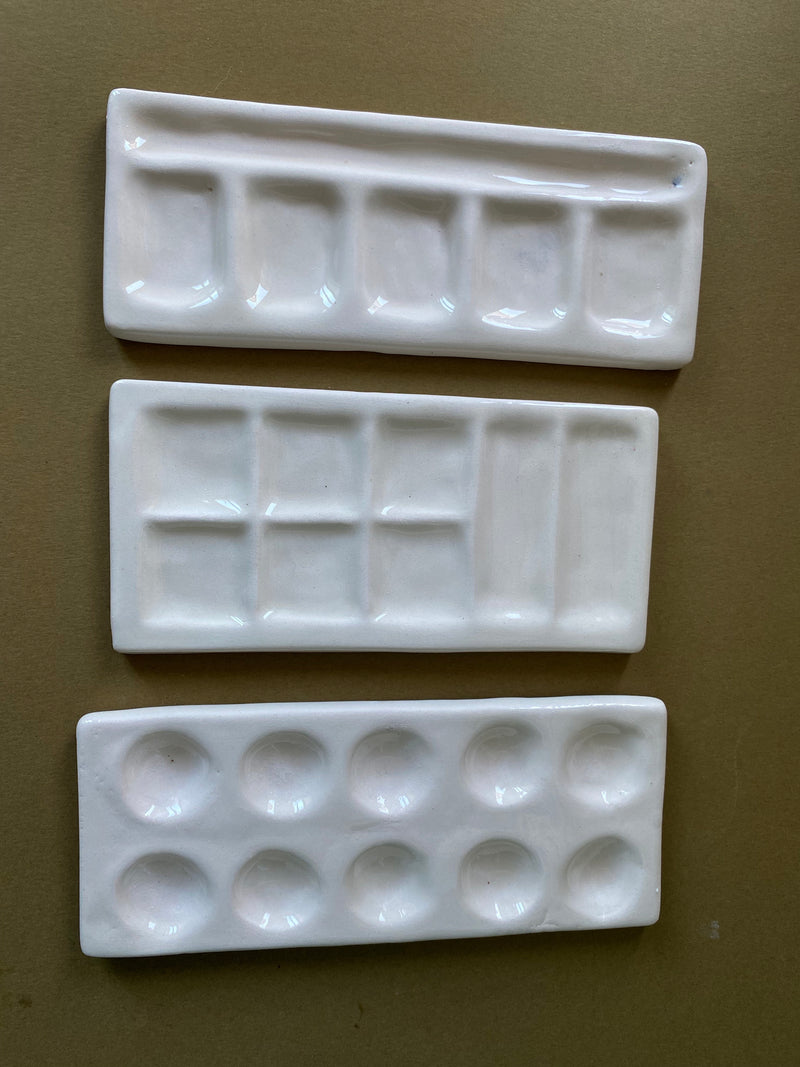 Handmade Ceramic Watercolor Palette with Brush Rest-zoom-