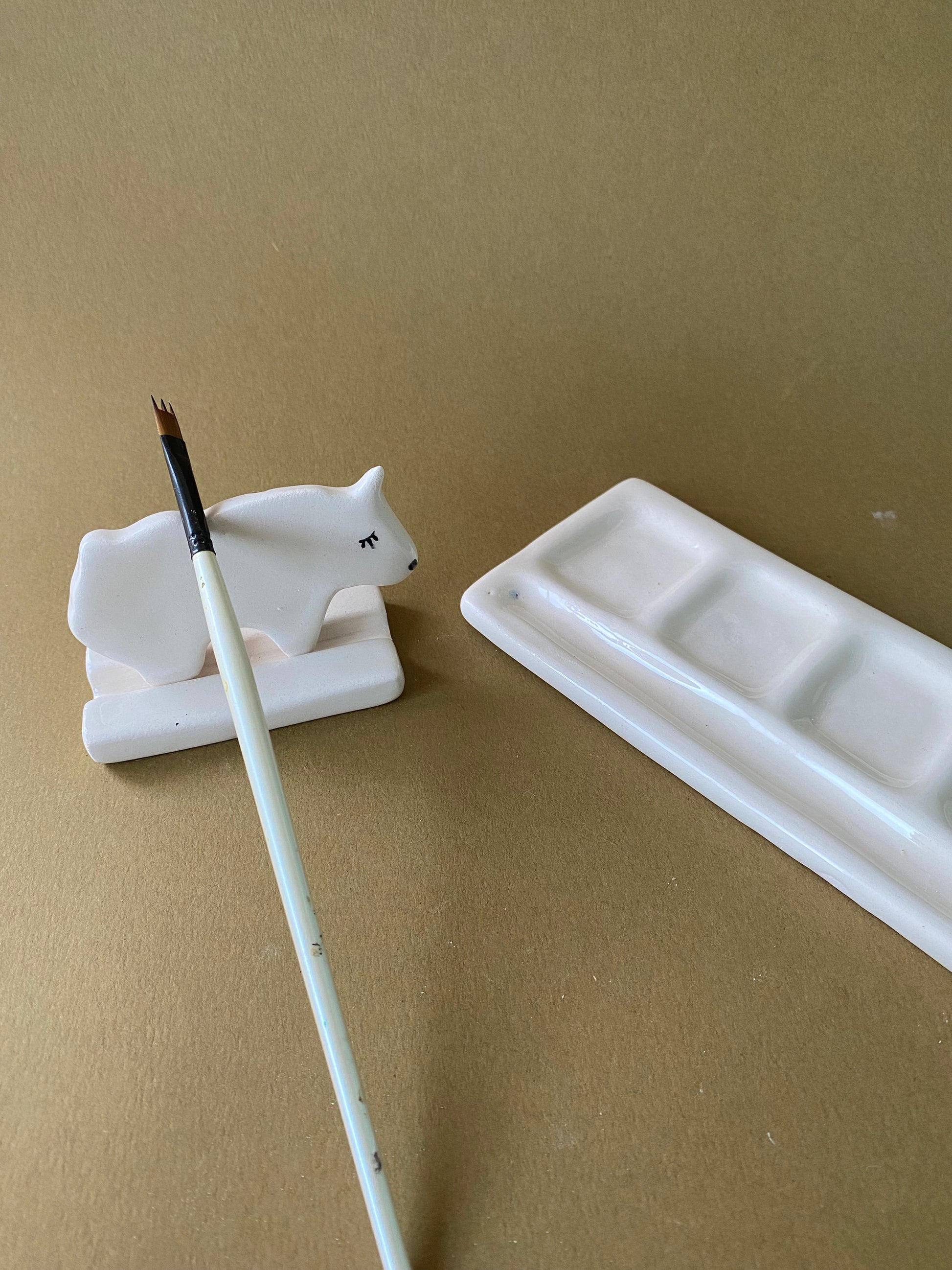 Handmade Ceramic Watercolor Palette with Brush Rest-5