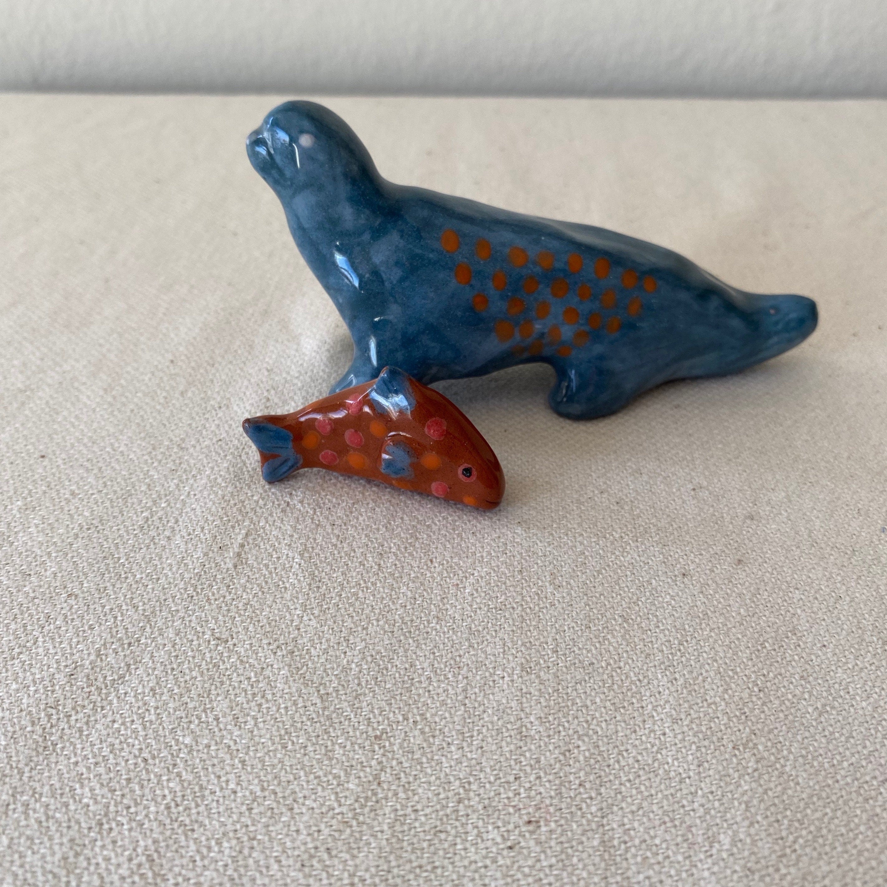 Handmade Ceramic Fish & Hedgehog Figurines: Tiny Animal Sculpture Set-zoom-3