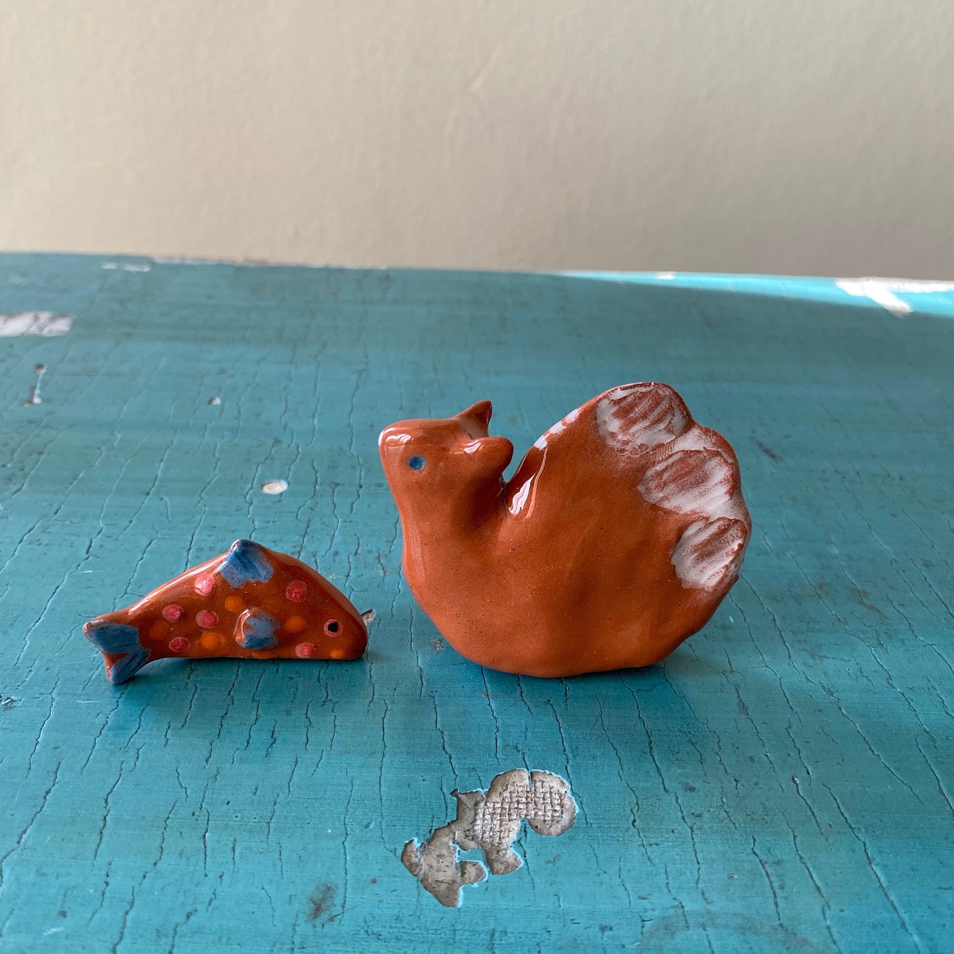 Handmade Ceramic Fish & Hedgehog Figurines: Tiny Animal Sculpture Set-1