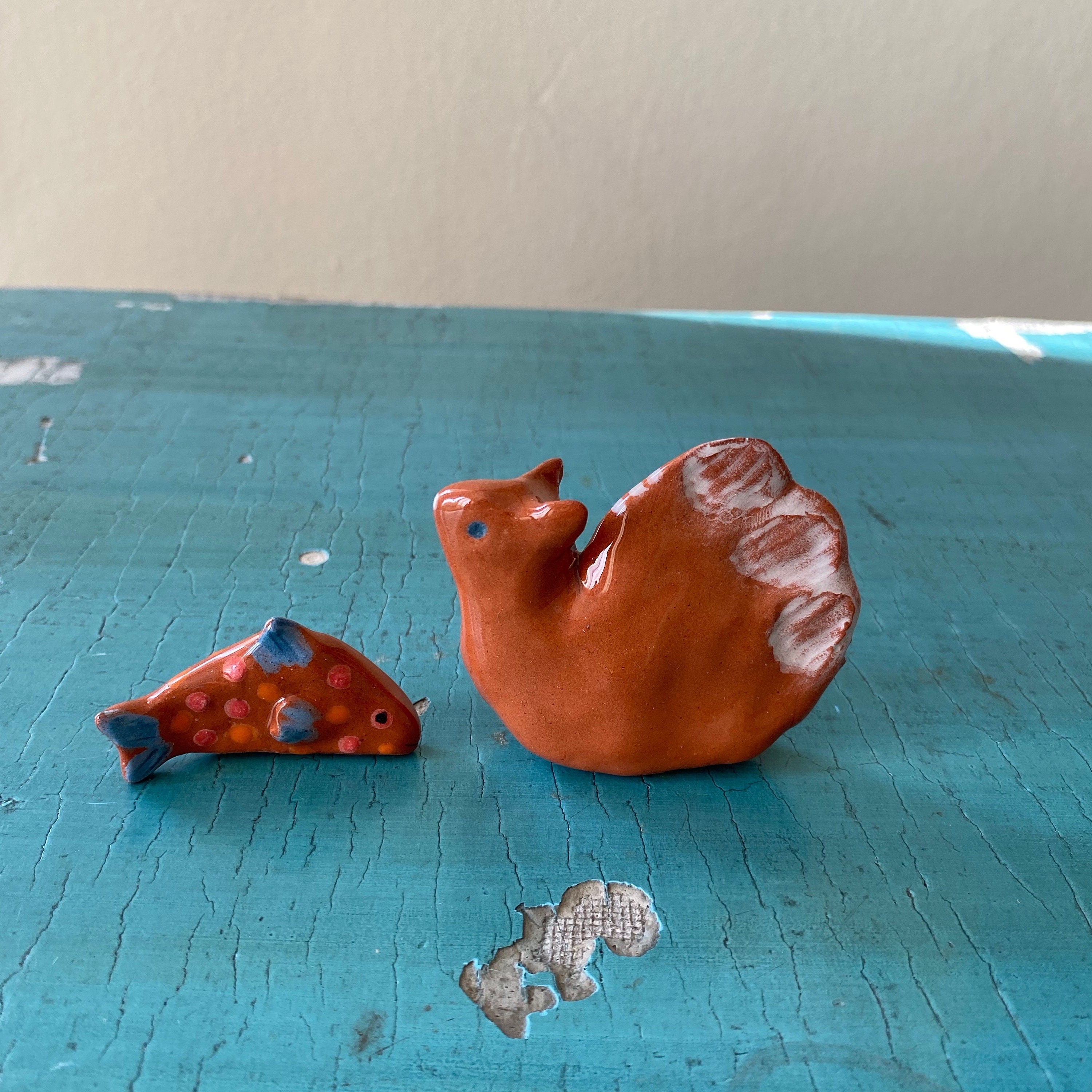 Handmade Ceramic Fish & Hedgehog Figurines: Tiny Animal Sculpture Set-zoom-1
