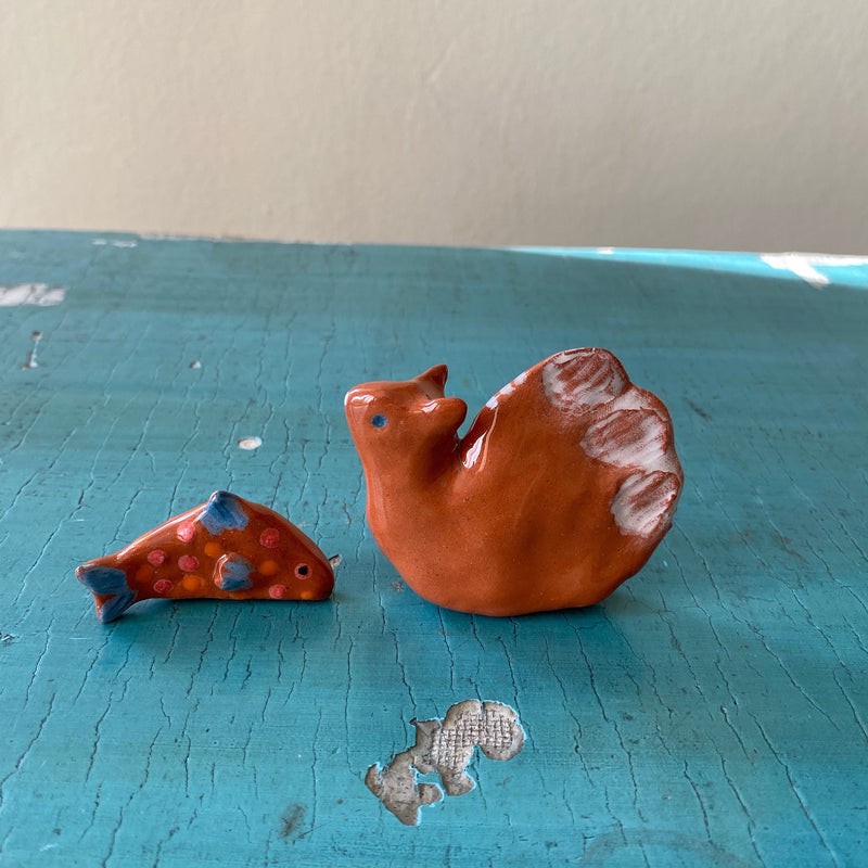 Handmade Ceramic Fish & Hedgehog Figurines: Tiny Animal Sculpture Set-zoom-