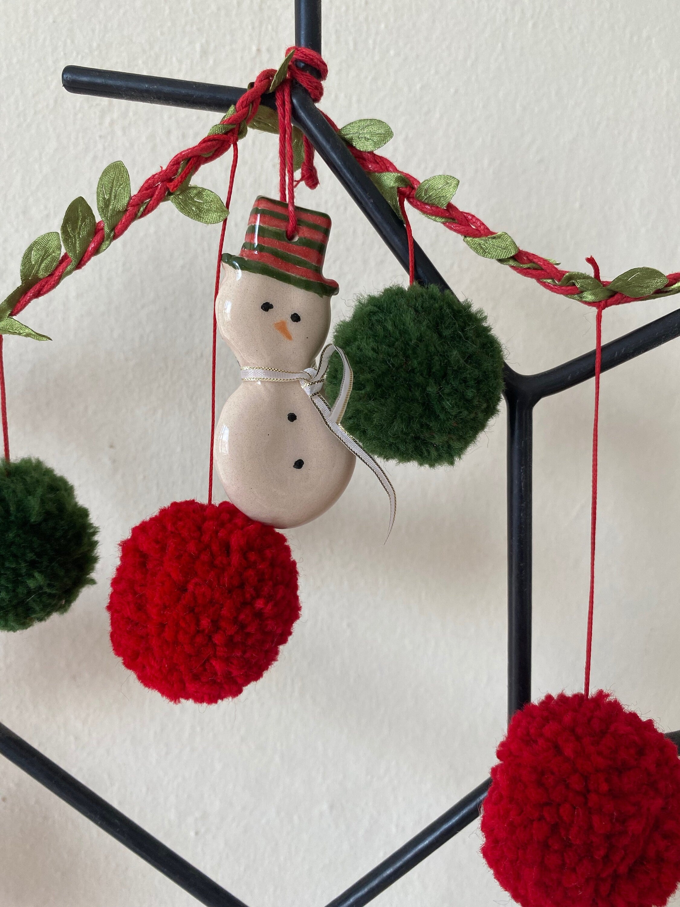 Handmade Ceramic Christmas Ornaments: Snowman, Gingerbread, Star, Set of 4-zoom-2