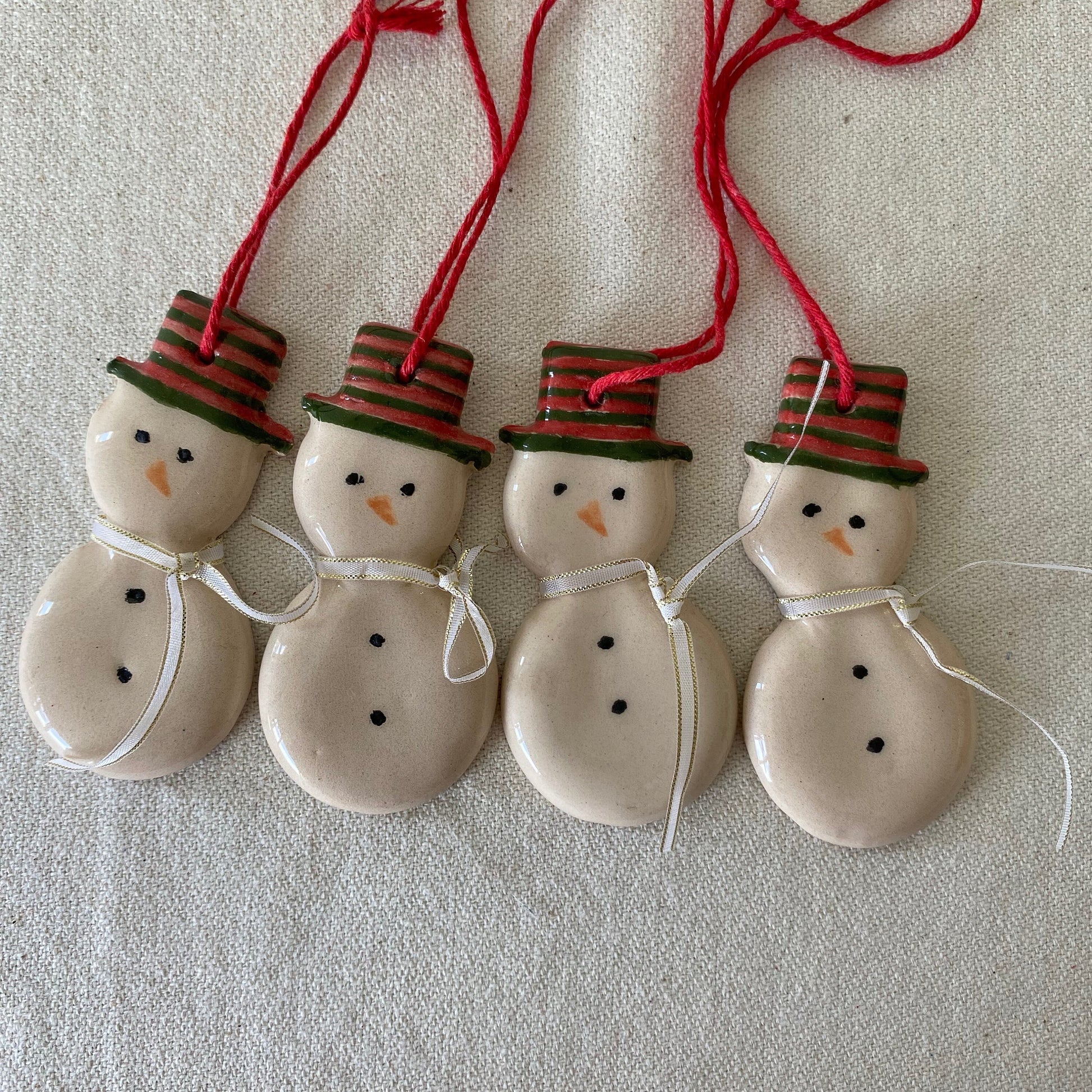 Handmade Ceramic Christmas Ornaments: Snowman, Gingerbread, Star, Set of 4-5