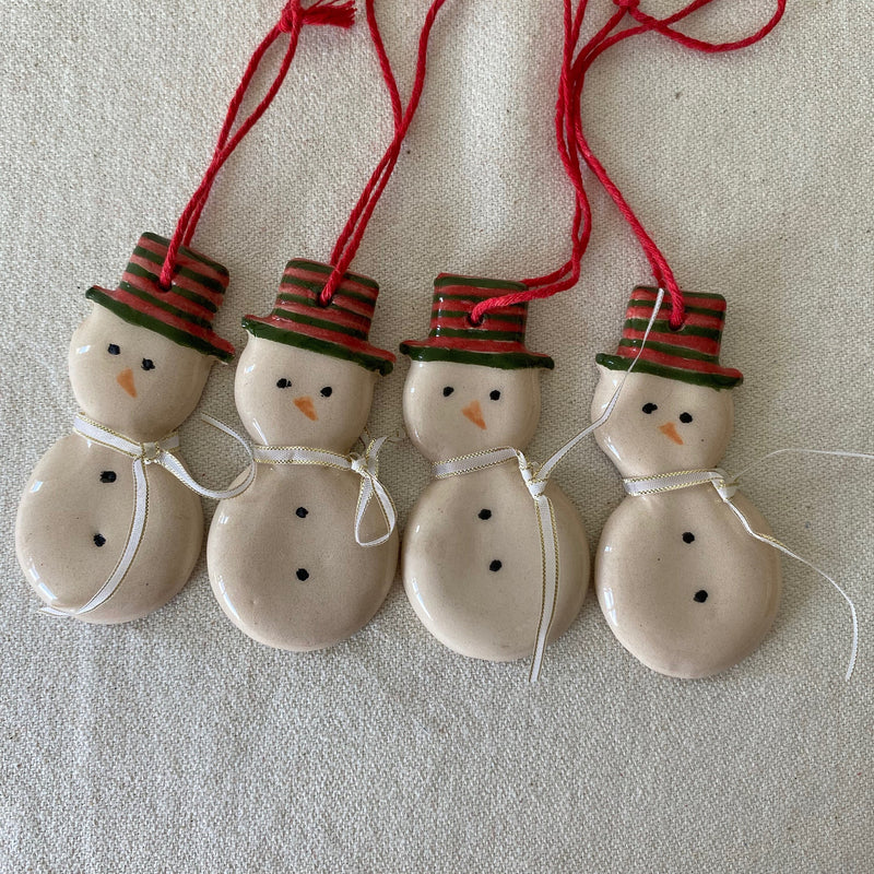 Handmade Ceramic Christmas Ornaments: Snowman, Gingerbread, Star, Set of 4-zoom-