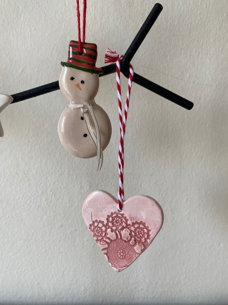 Handmade Ceramic Christmas Ornaments: Snowman, Gingerbread, Star, Set of 4-zoom-