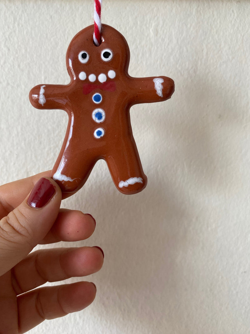 Handmade Ceramic Gingerbread Man Christmas Ornament-zoom-