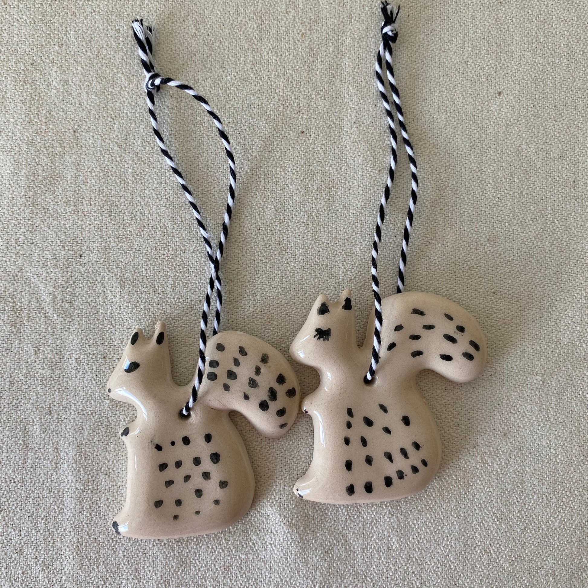 Handmade Ceramic Squirrel Christmas Ornament: White Clay Decoration, Set of 4-5