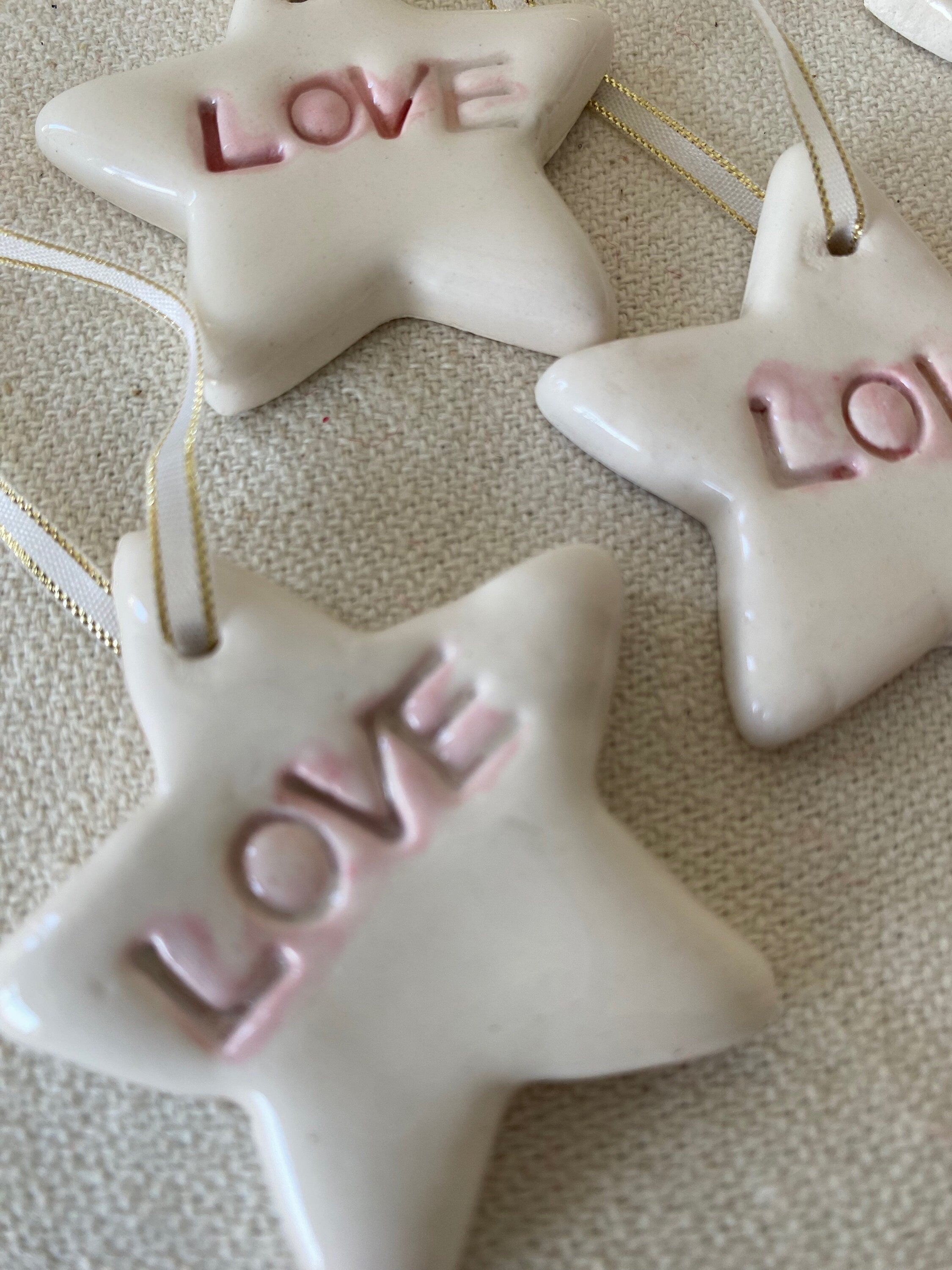 Handmade Ceramic Star Christmas Ornaments - Love Theme, Set of 4-zoom-7
