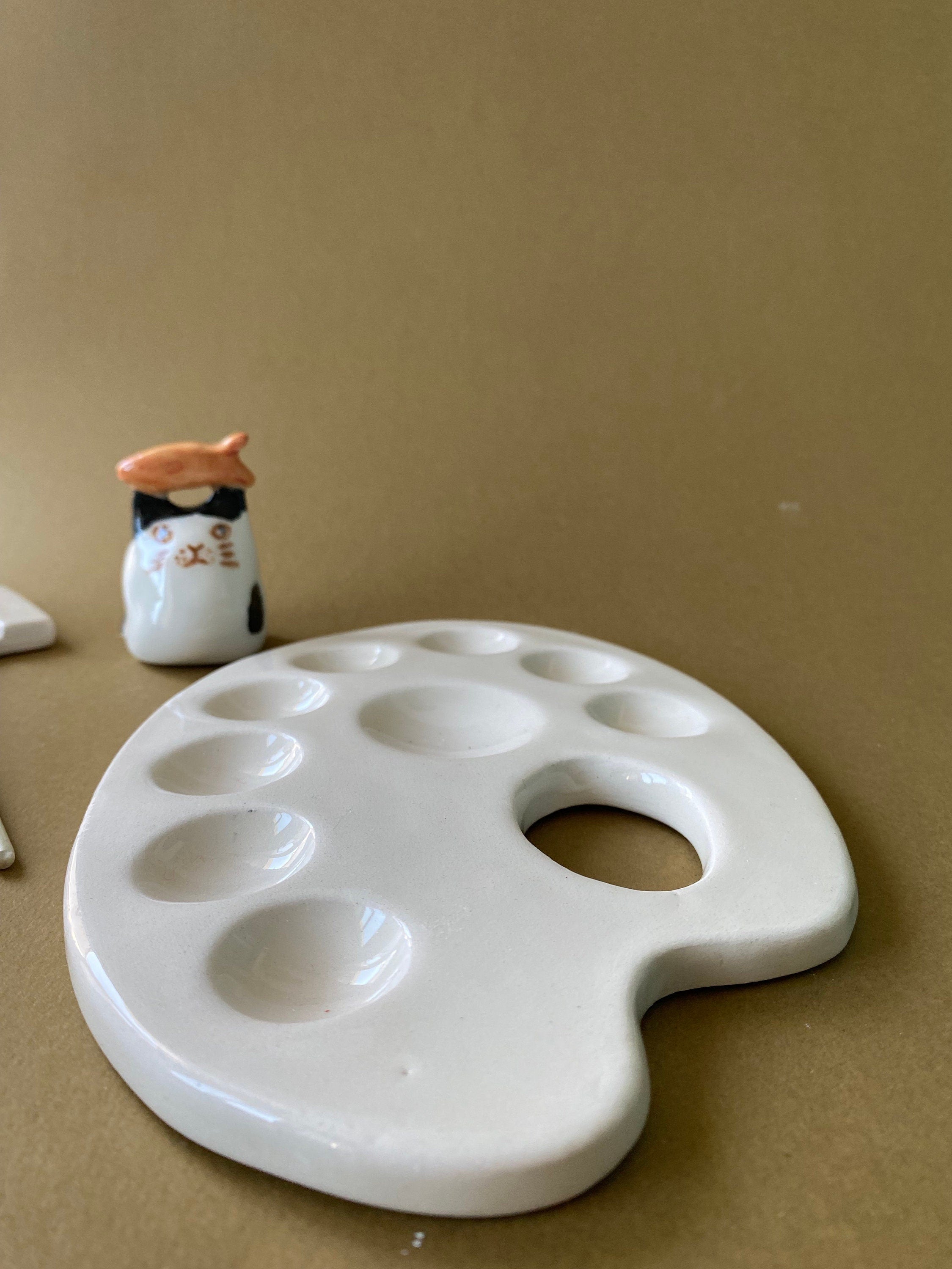 Handmade Ceramic Watercolor Palette with Brush Rest