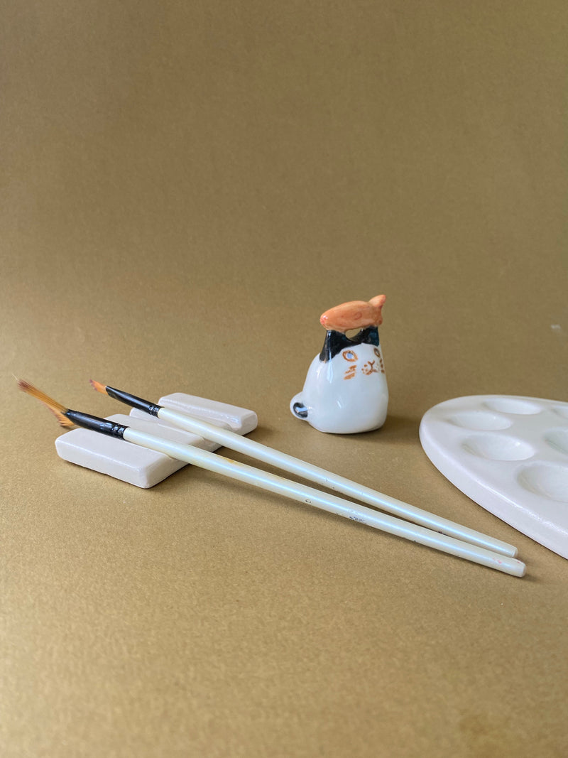 Handmade Ceramic Watercolor Palette with Brush Rest-zoom-
