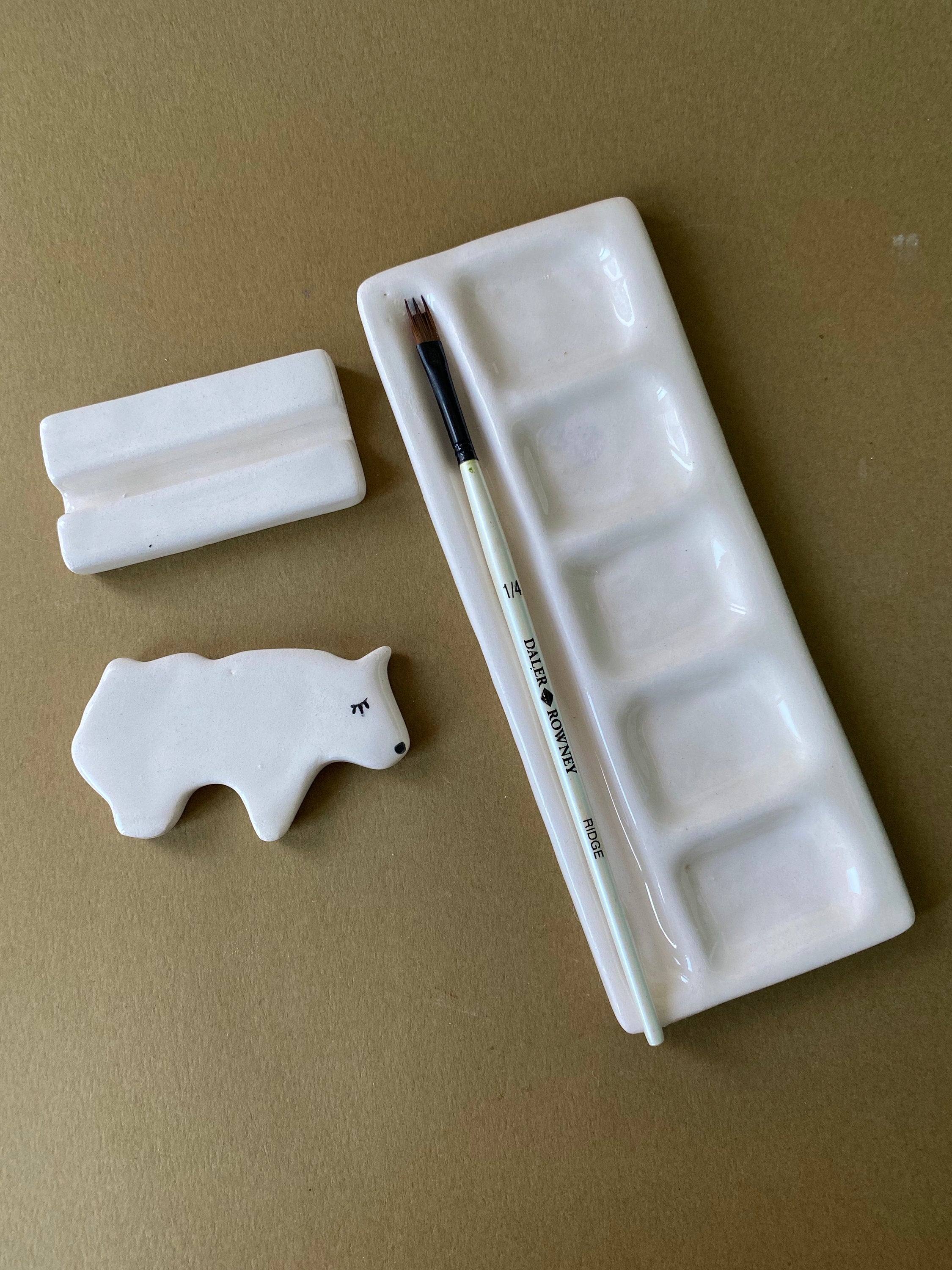 Handmade Ceramic Watercolor Palette with Brush Rest