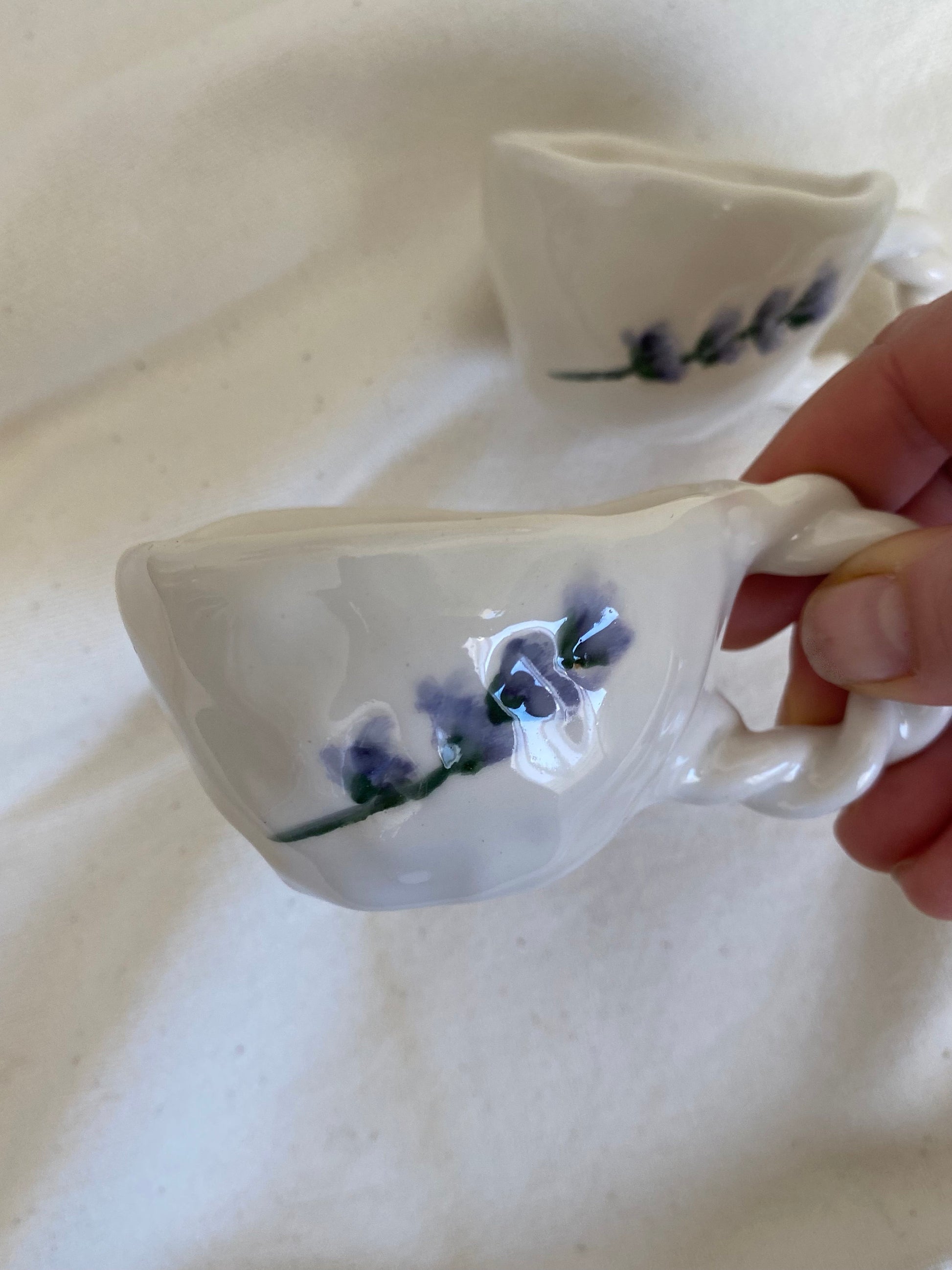 Handmade Terracotta Coffee Cup: Lavender Floral Ceramic-3