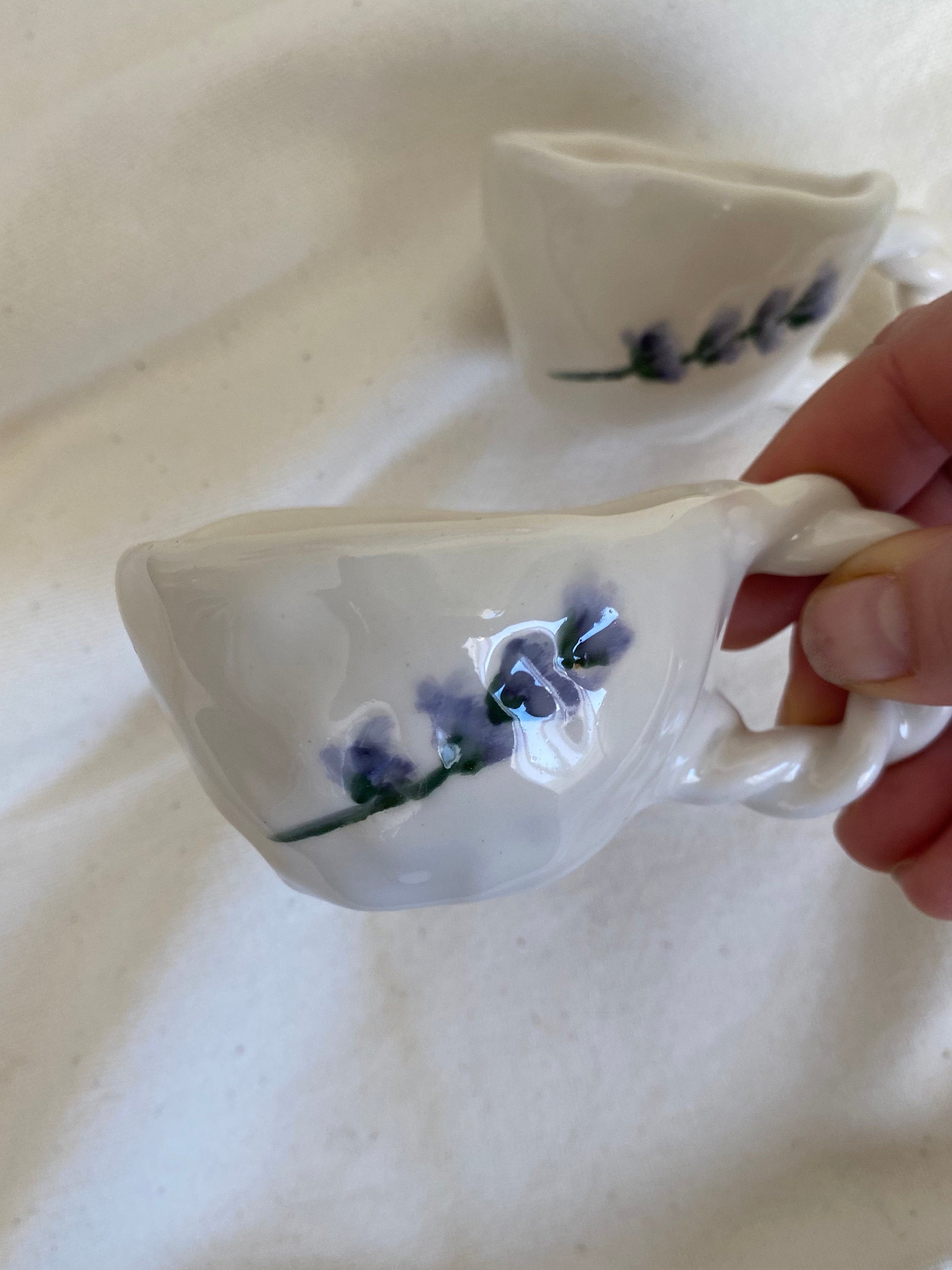Handmade Terracotta Coffee Cup: Lavender Floral Ceramic-zoom-3