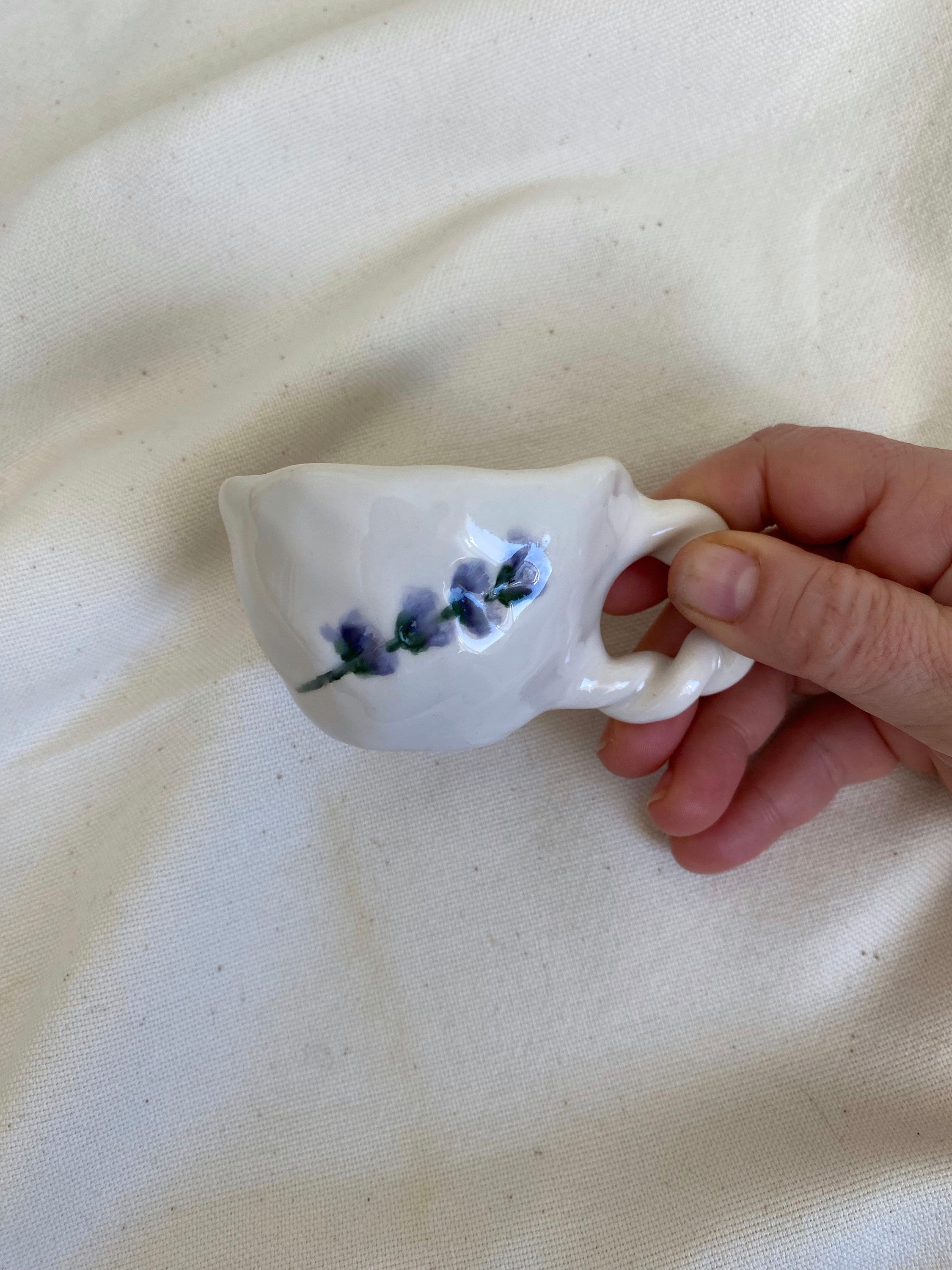 Handmade Terracotta Coffee Cup: Lavender Floral Ceramic-zoom-1