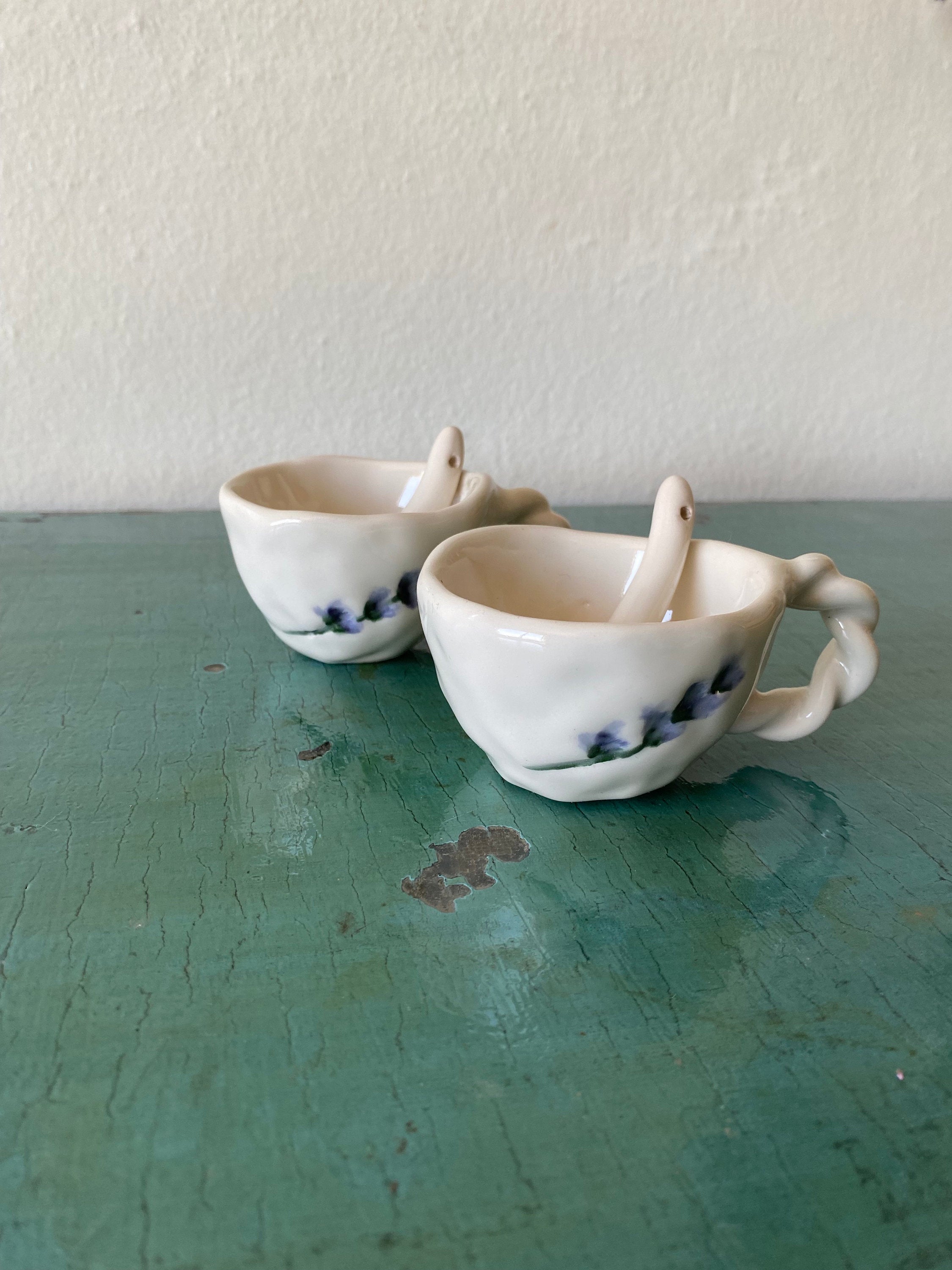 Handmade Terracotta Coffee Cup: Lavender Floral Ceramic-zoom-4