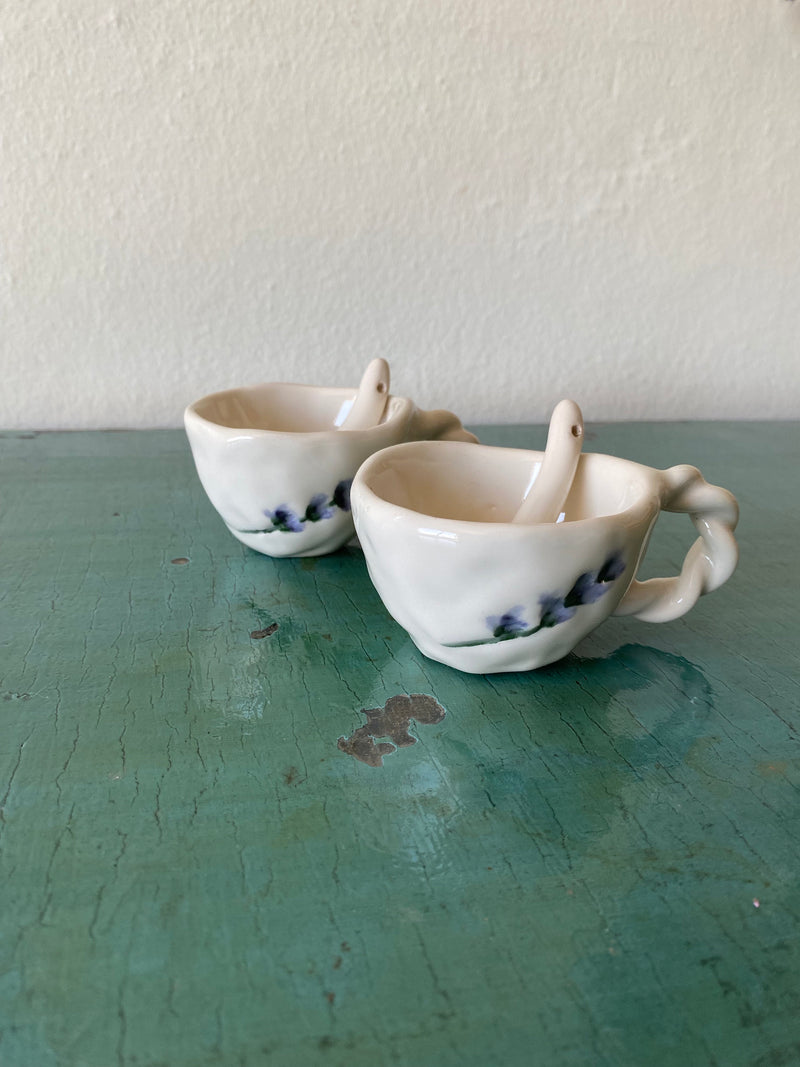 Handmade Terracotta Coffee Cup: Lavender Floral Ceramic-zoom-