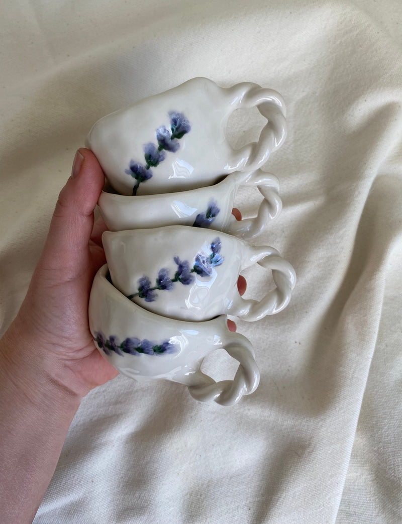 Handmade Terracotta Coffee Cup: Lavender Floral Ceramic-zoom-