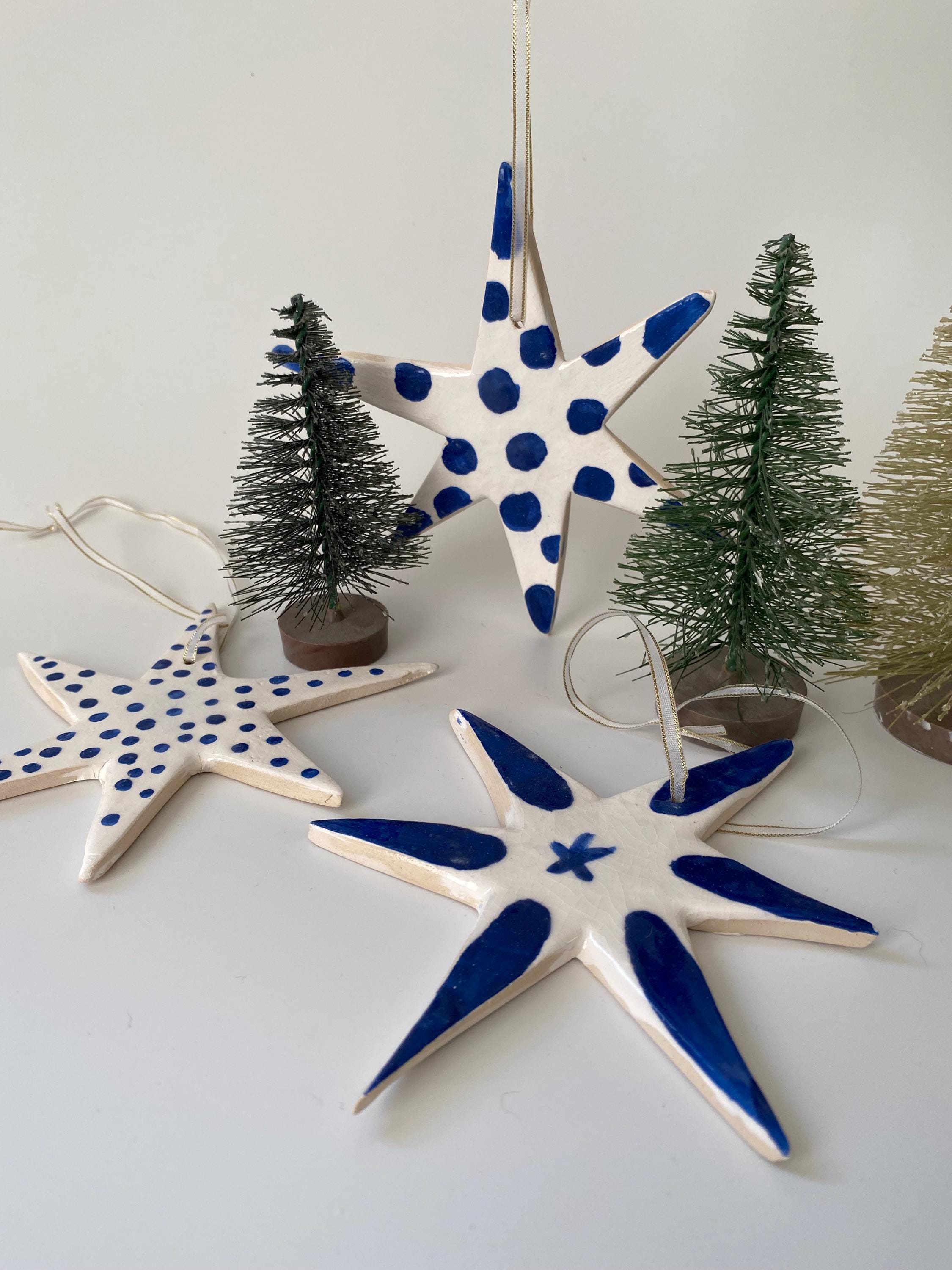 Handmade Ceramic Star Ornament: Pottery Christmas Tree Decoration-zoom-5