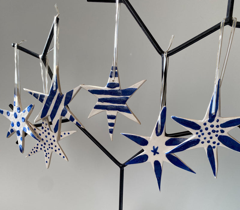 Handmade Ceramic Star Ornament: Pottery Christmas Tree Decoration-zoom-