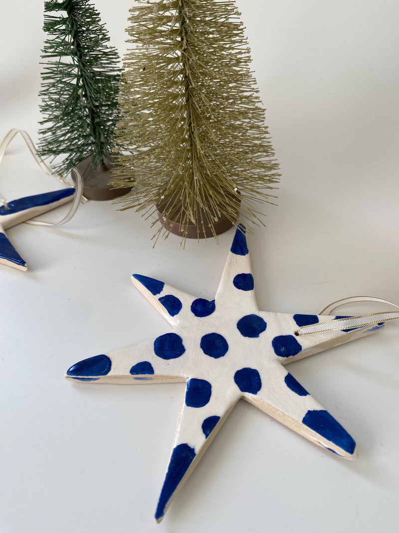 Handmade Ceramic Star Ornament: Pottery Christmas Tree Decoration-zoom-