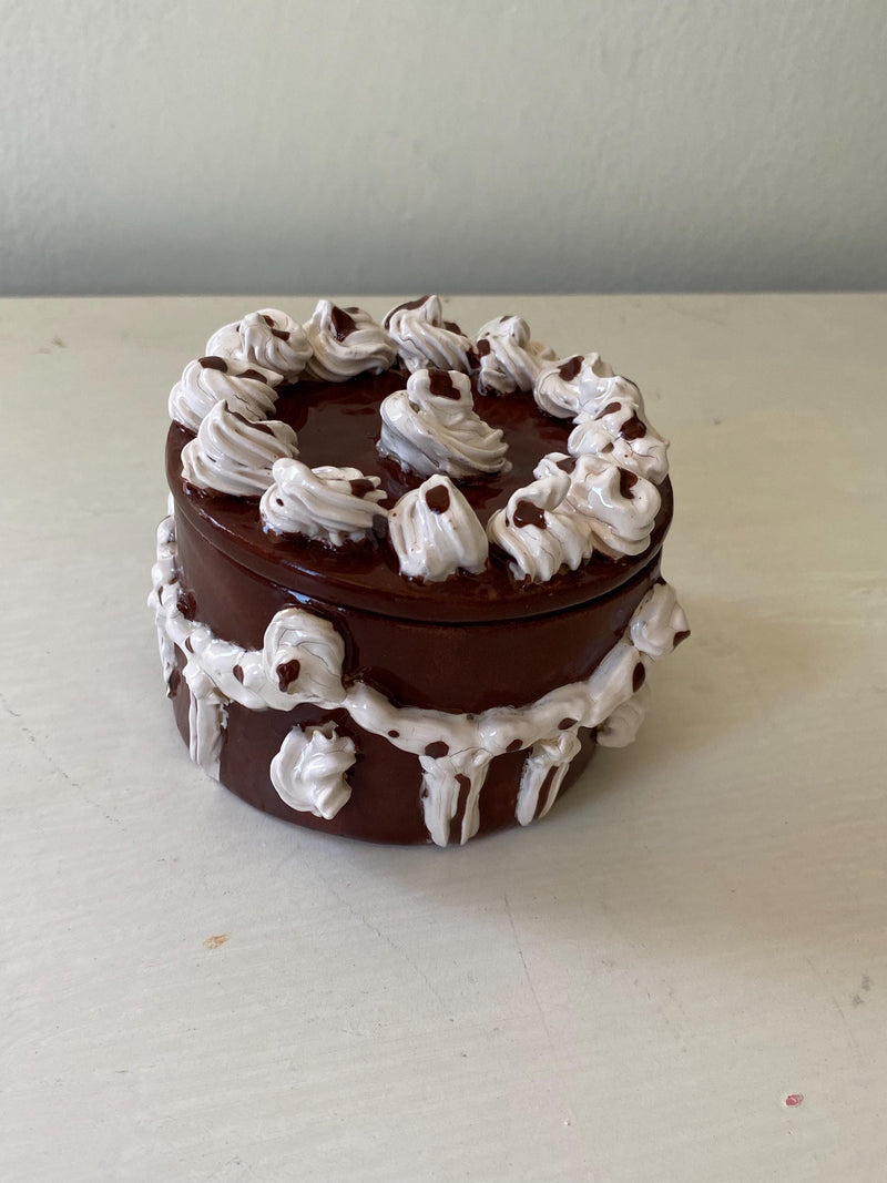 Handmade Ceramic Birthday Cake Jewelry Box, Chocolate Gift-zoom-