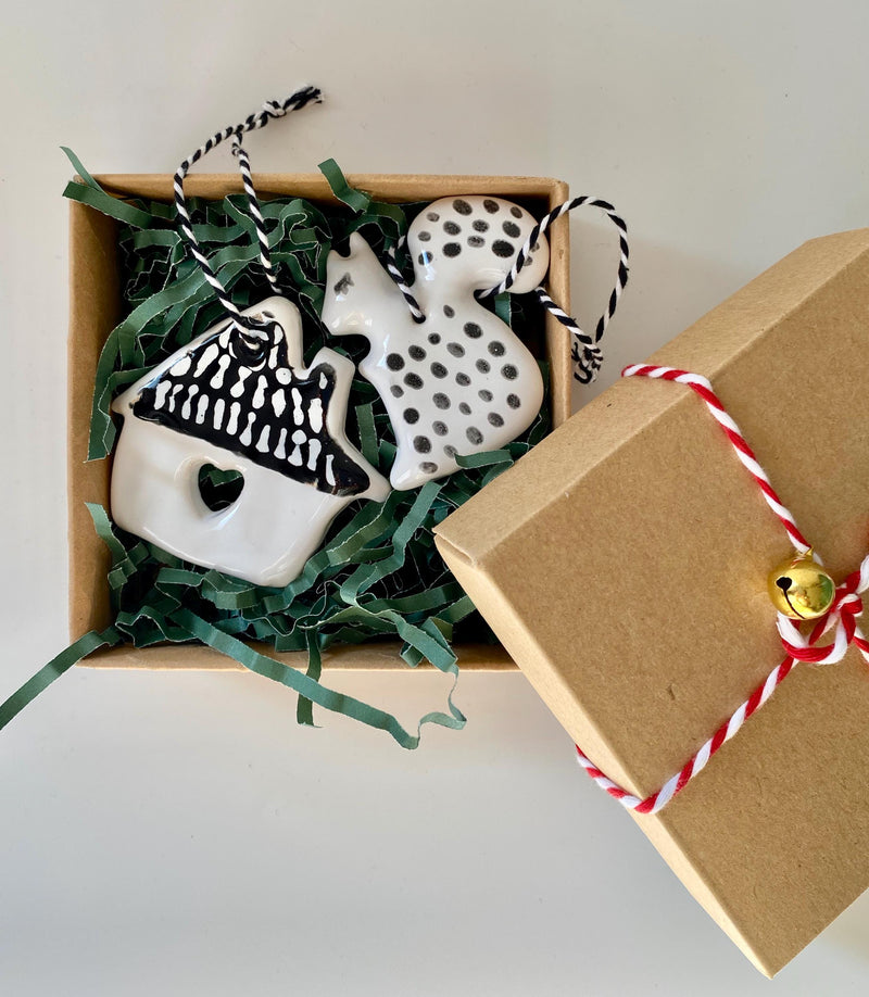 Ceramic squirrel Ornament-Handmade Pottery Christmas Decoration-Christmas tree house and squirrel ornament gift-zoom-
