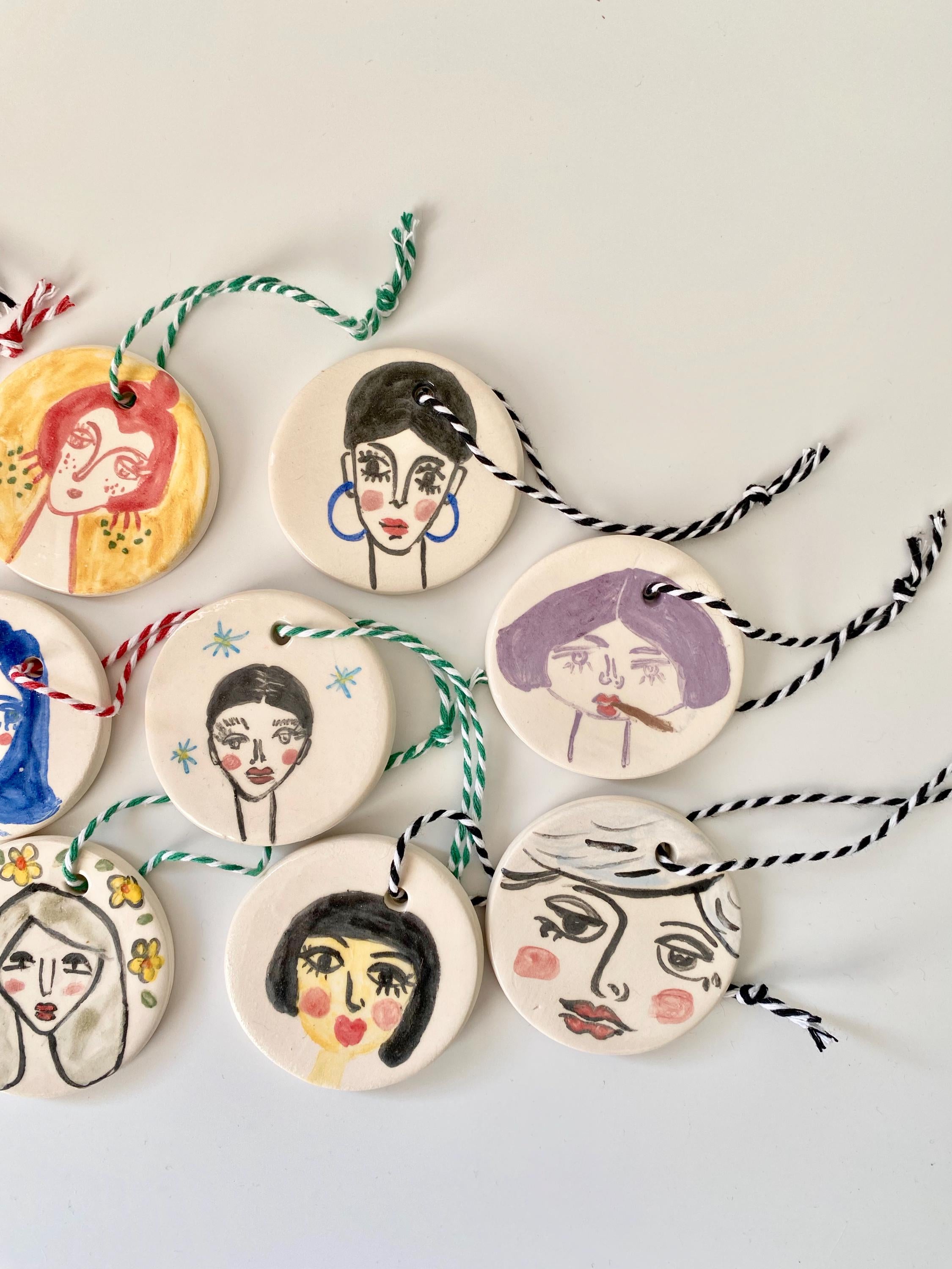 Ceramic woman Ornament-Handmade Pottery Christmas Decoration-Christmas tree faces ornament gift-zoom-4