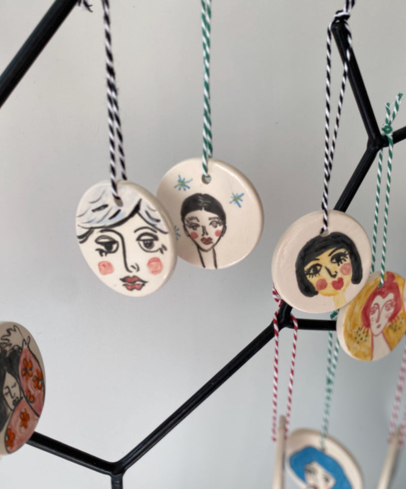 Ceramic woman Ornament-Handmade Pottery Christmas Decoration-Christmas tree faces ornament gift-zoom-