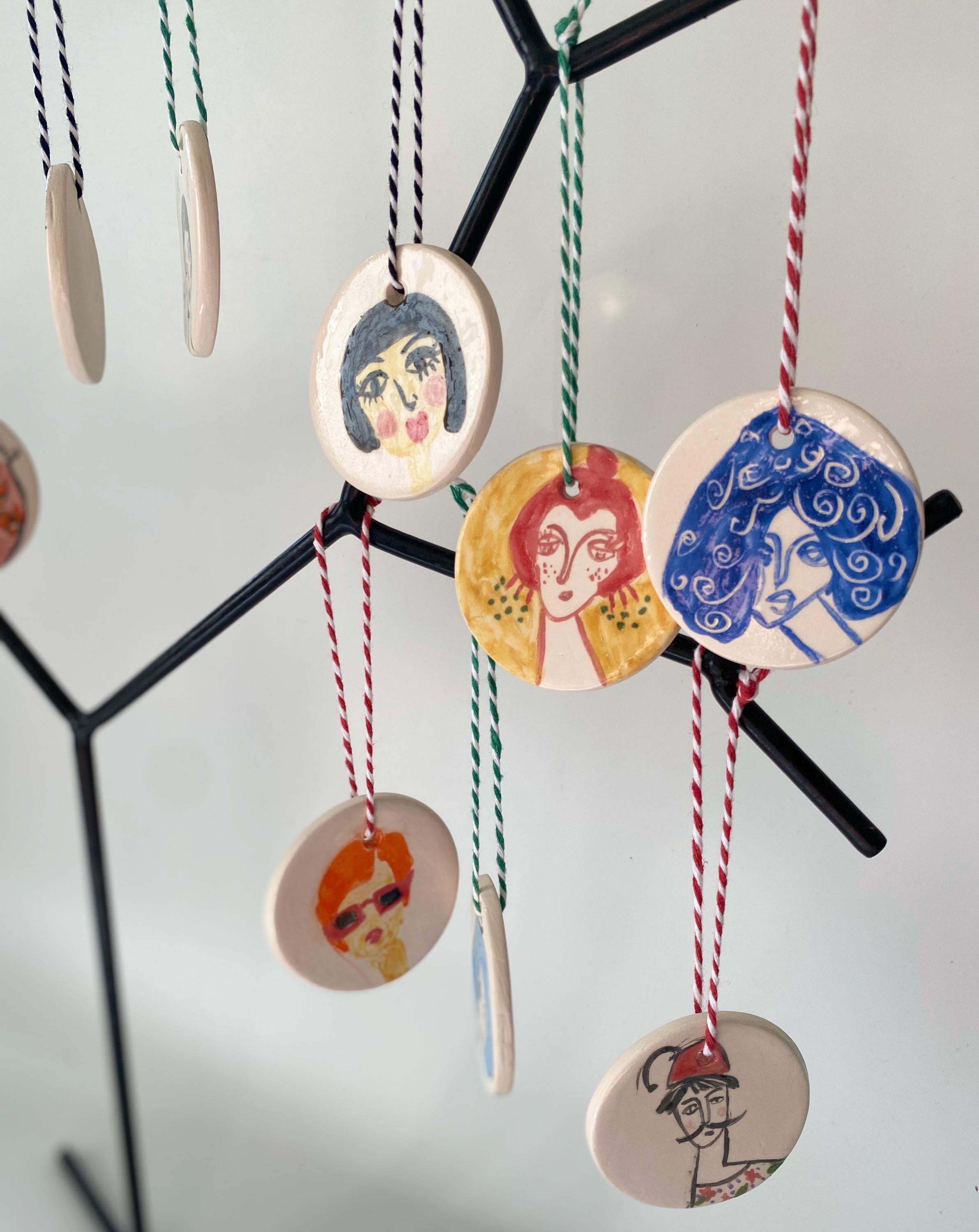 Ceramic woman Ornament-Handmade Pottery Christmas Decoration-Christmas tree faces ornament gift-zoom-9