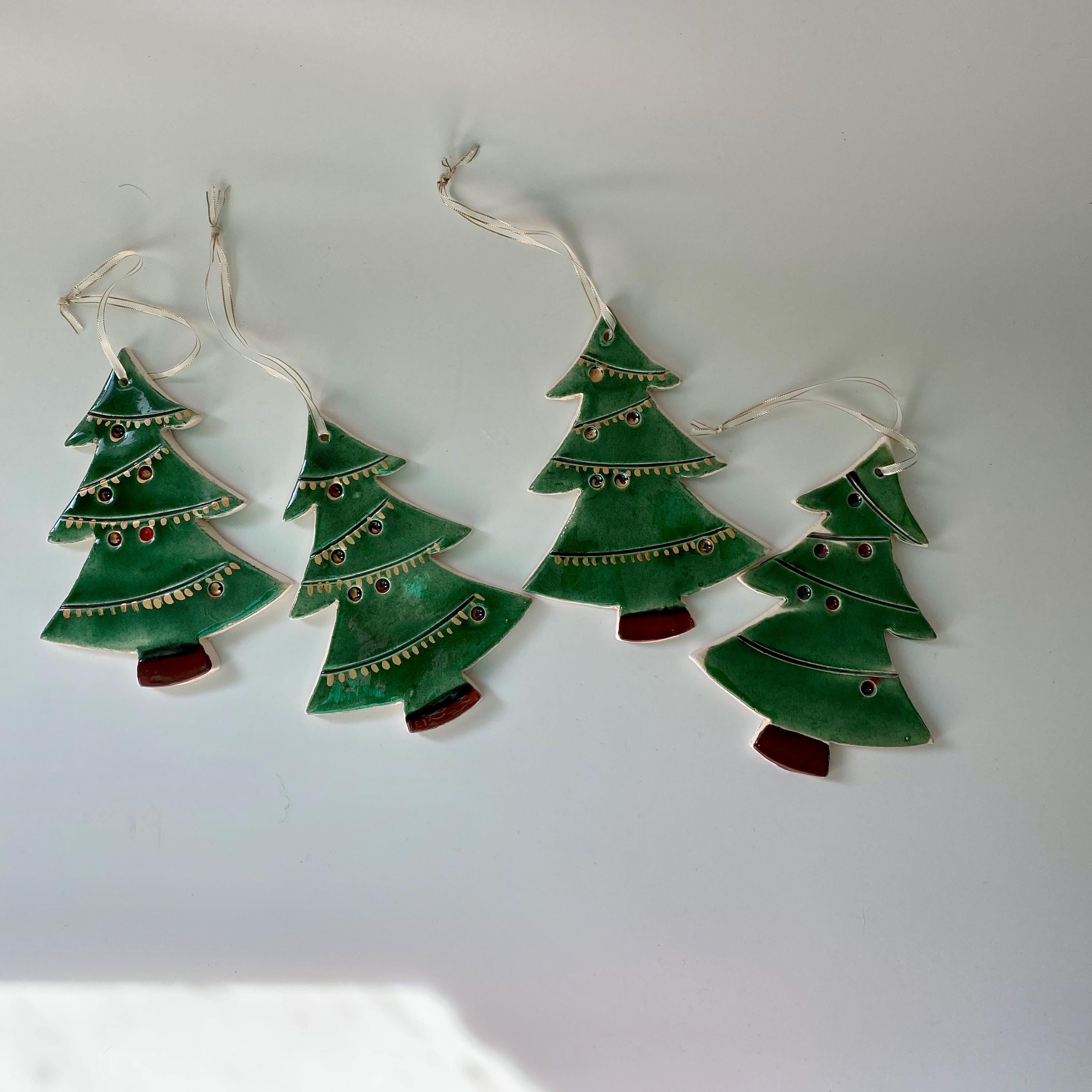 Handmade Ceramic Christmas Tree Ornament: Green Holiday Decor-zoom-6