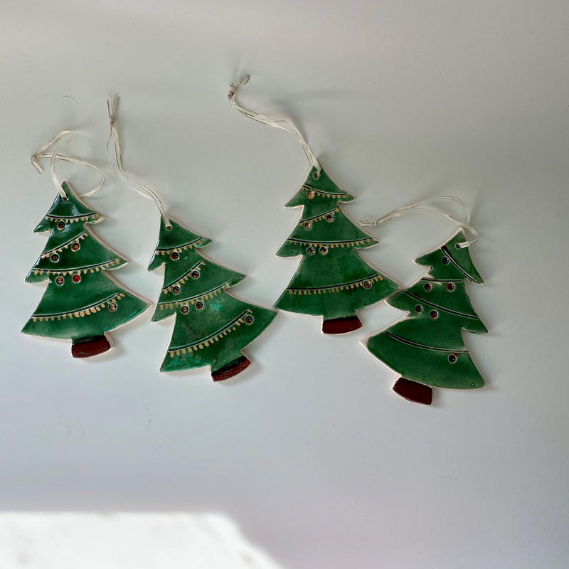 Handmade Ceramic Christmas Tree Ornament: Green Holiday Decor-zoom-