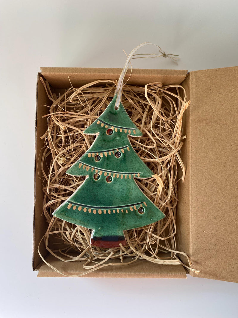 Handmade Ceramic Christmas Tree Ornament: Green Holiday Decor-zoom-