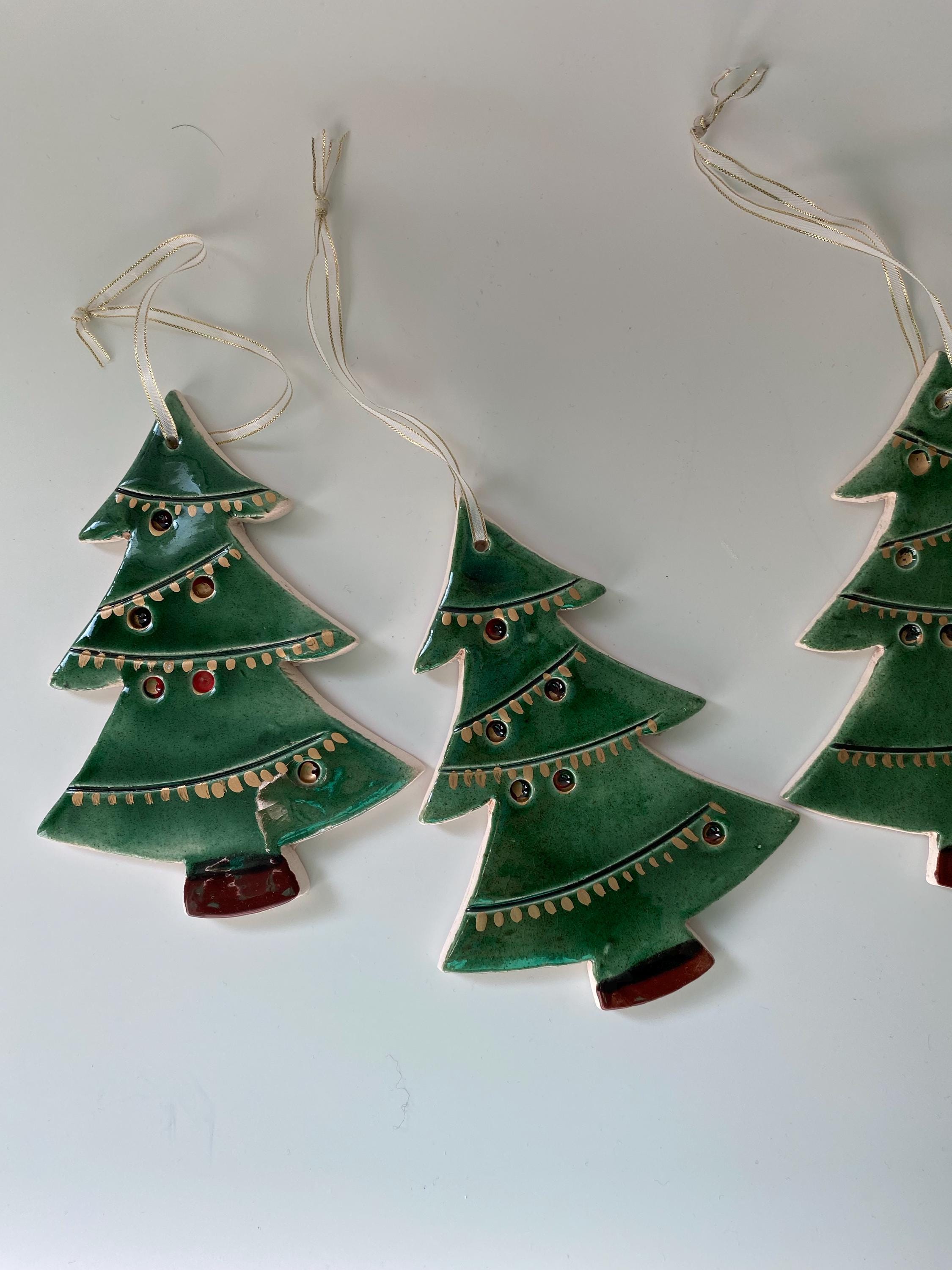 Handmade Ceramic Christmas Tree Ornament: Green Holiday Decor-zoom-7