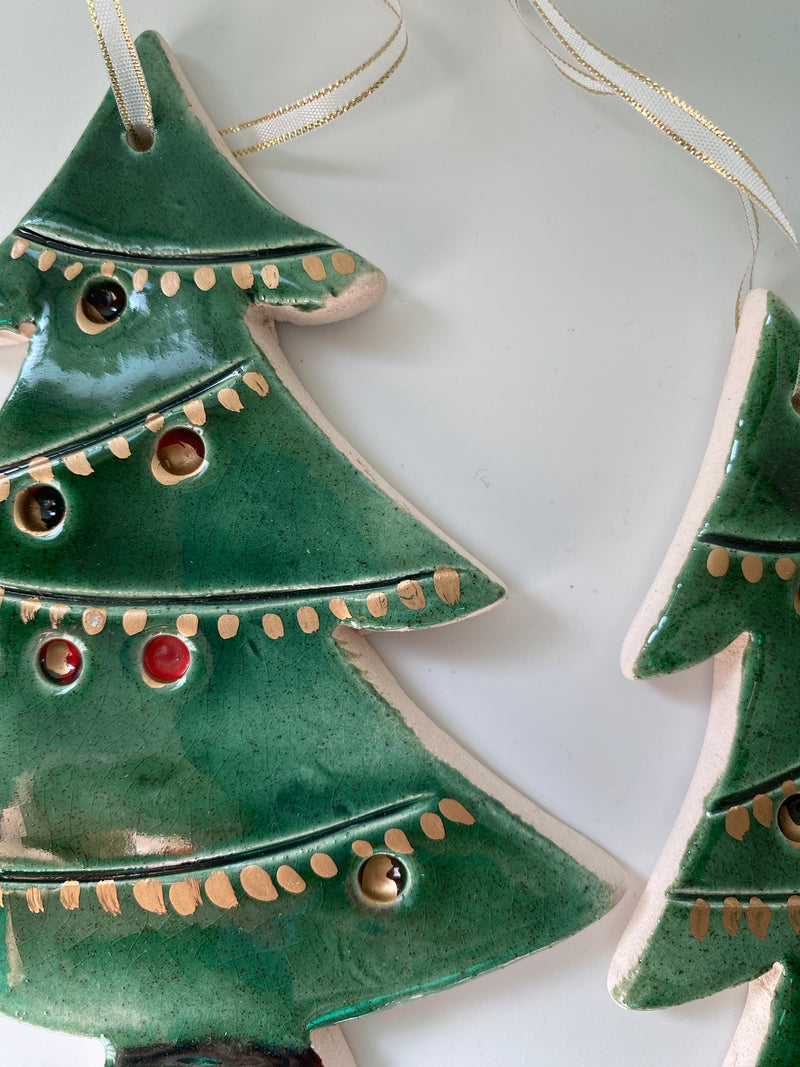 Handmade Ceramic Christmas Tree Ornament: Green Holiday Decor-zoom-