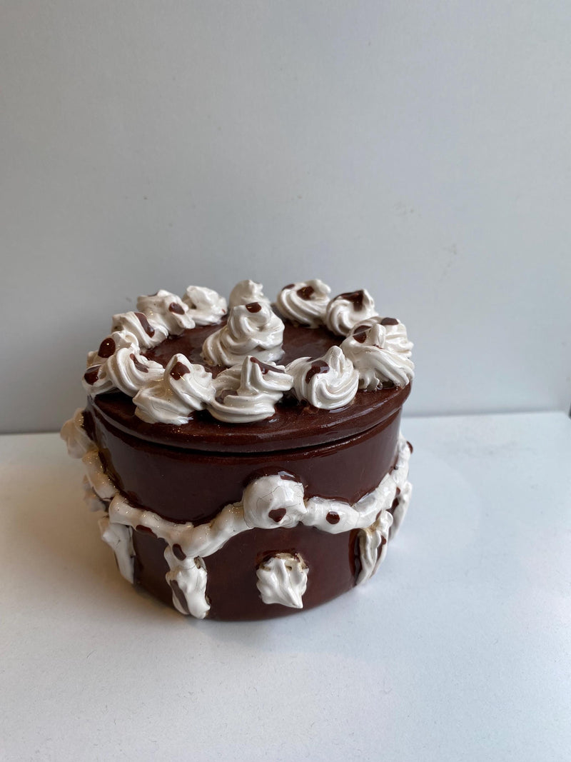 Handmade Ceramic Birthday Cake Jewelry Box, Chocolate Gift-zoom-