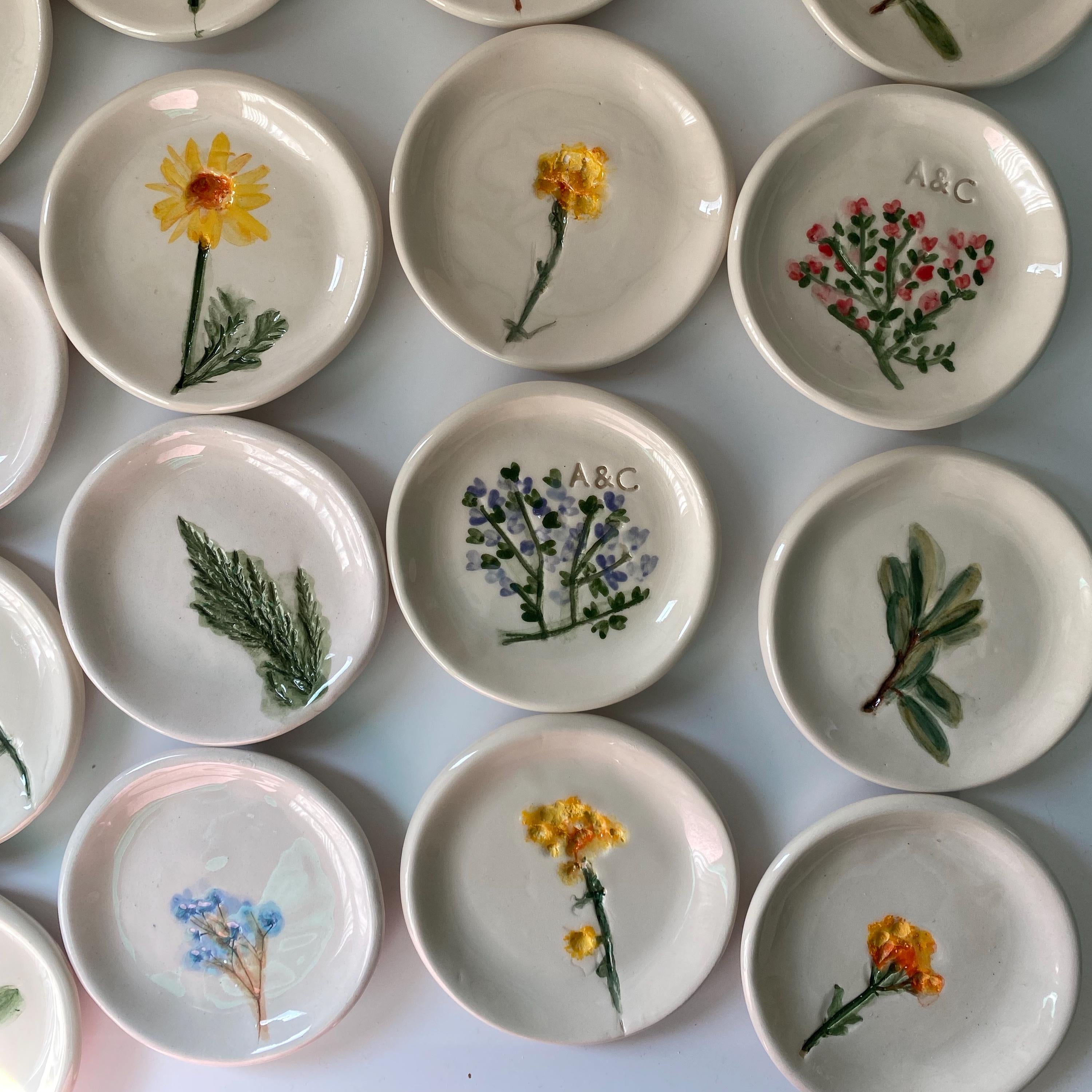 Handmade Ceramic Jewellery Dish with floral impression-zoom-3